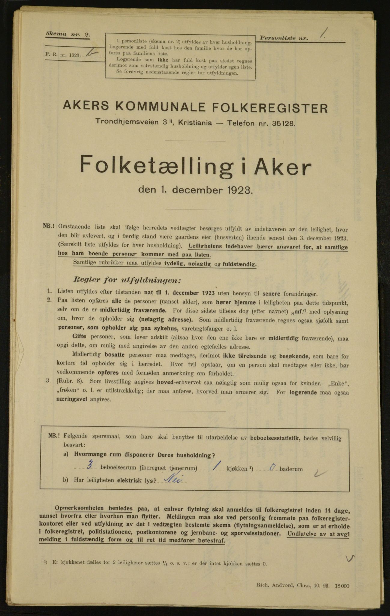 , Municipal Census 1923 for Aker, 1923, p. 4854