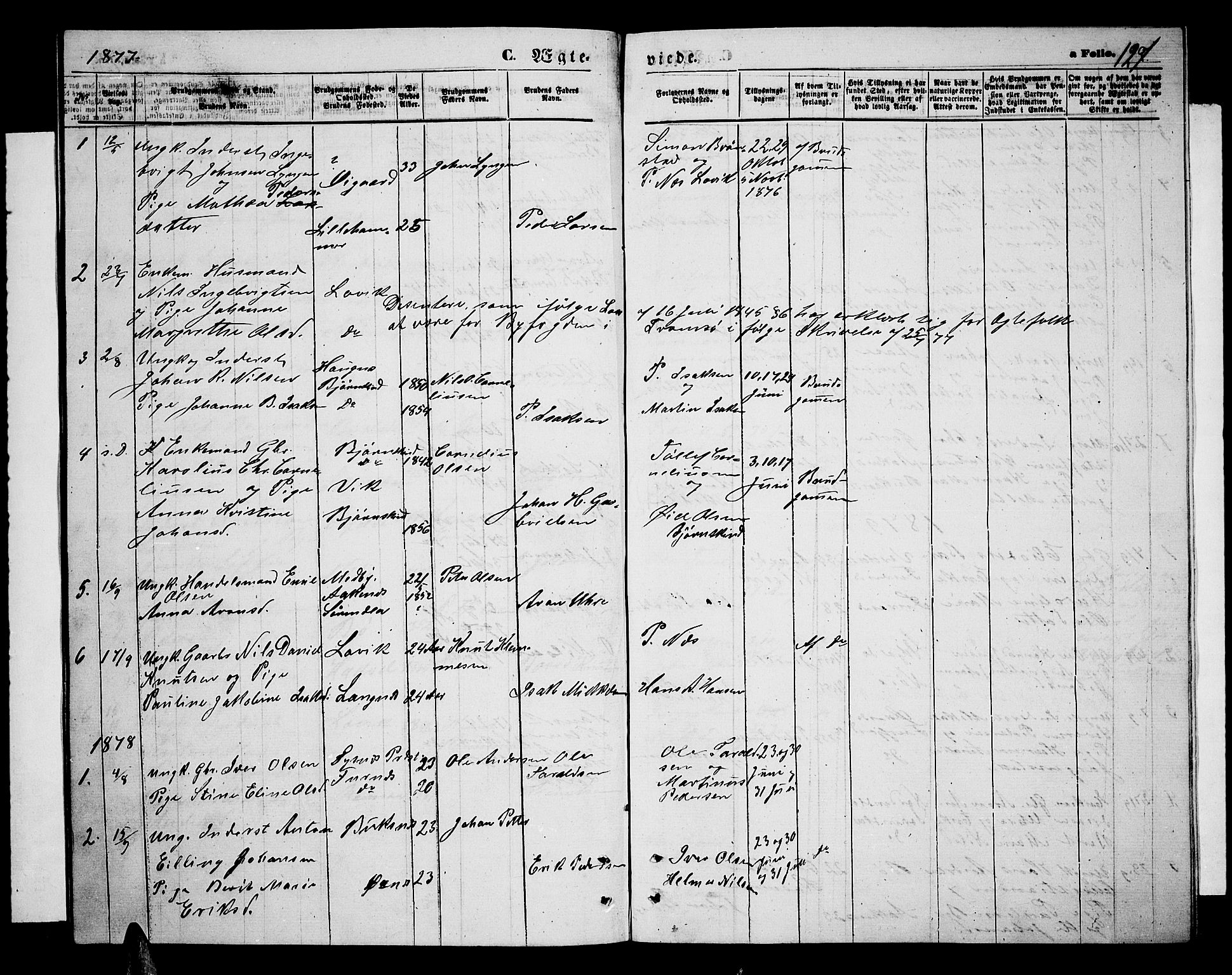 Ministerialprotokoller, klokkerbøker og fødselsregistre - Nordland, AV/SAT-A-1459/898/L1426: Parish register (copy) no. 898C01, 1869-1886, p. 127