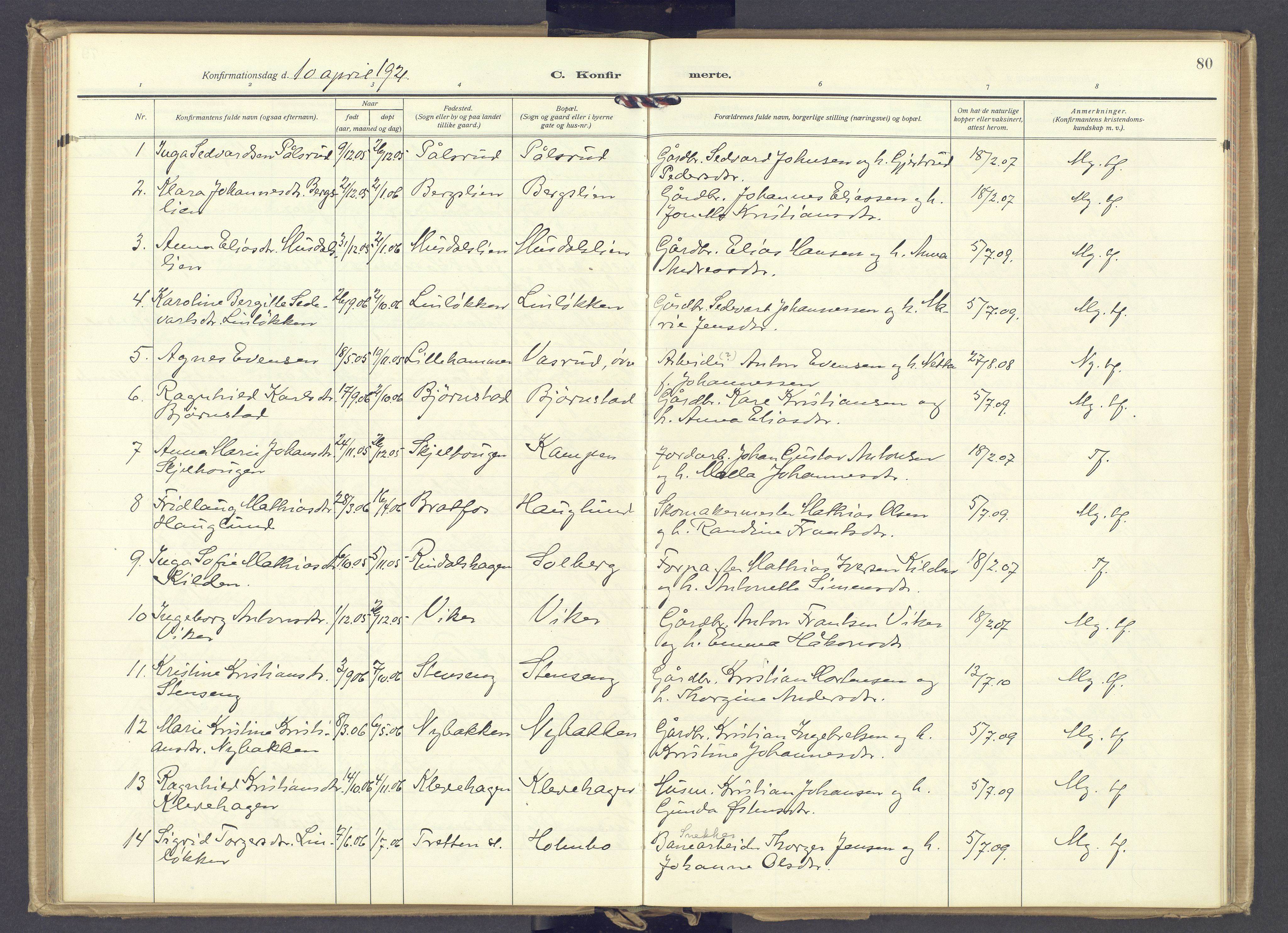 Øyer prestekontor, AV/SAH-PREST-084/H/Ha/Haa/L0014: Parish register (official) no. 14, 1919-1932, p. 80