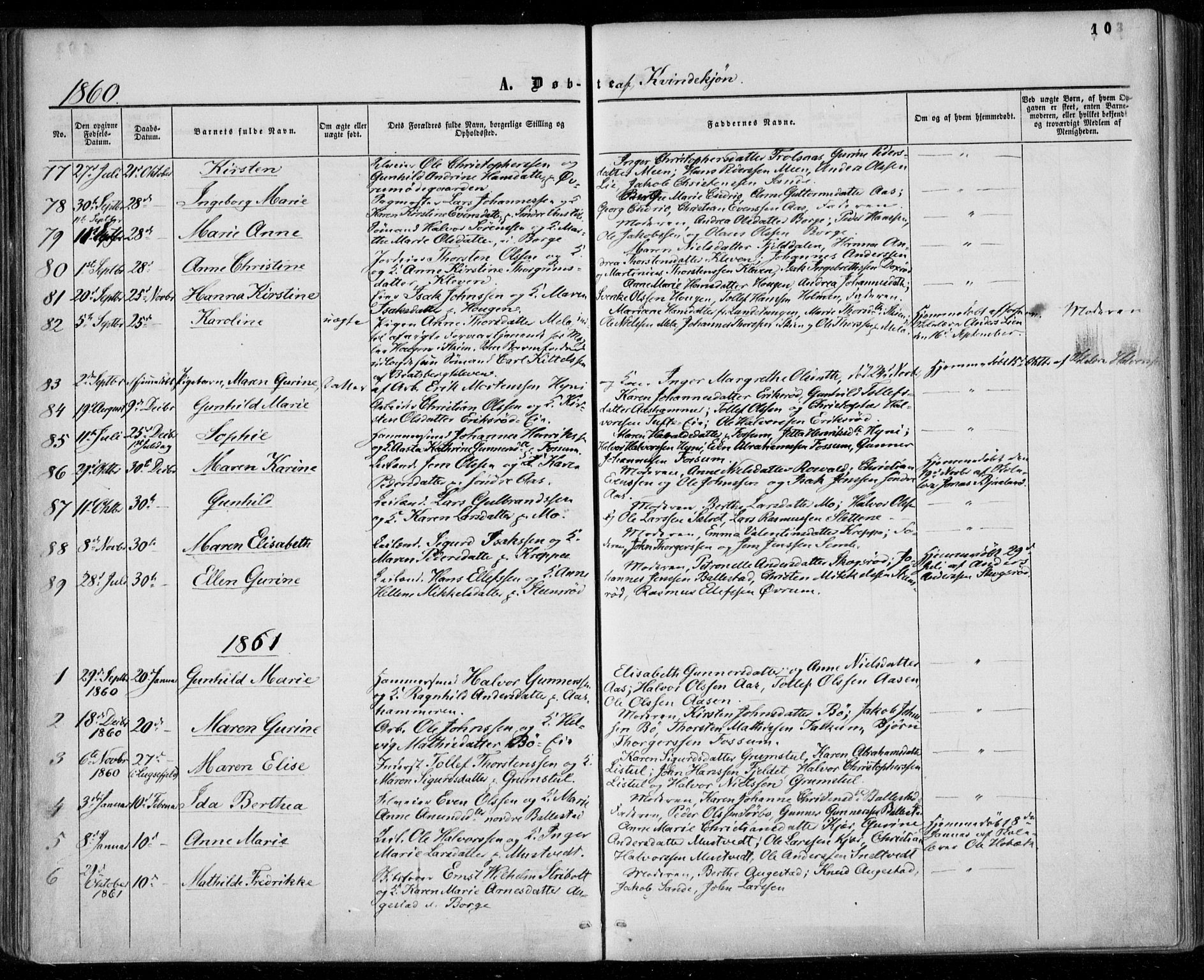 Gjerpen kirkebøker, SAKO/A-265/F/Fa/L0008a: Parish register (official) no. I 8A, 1857-1871, p. 103
