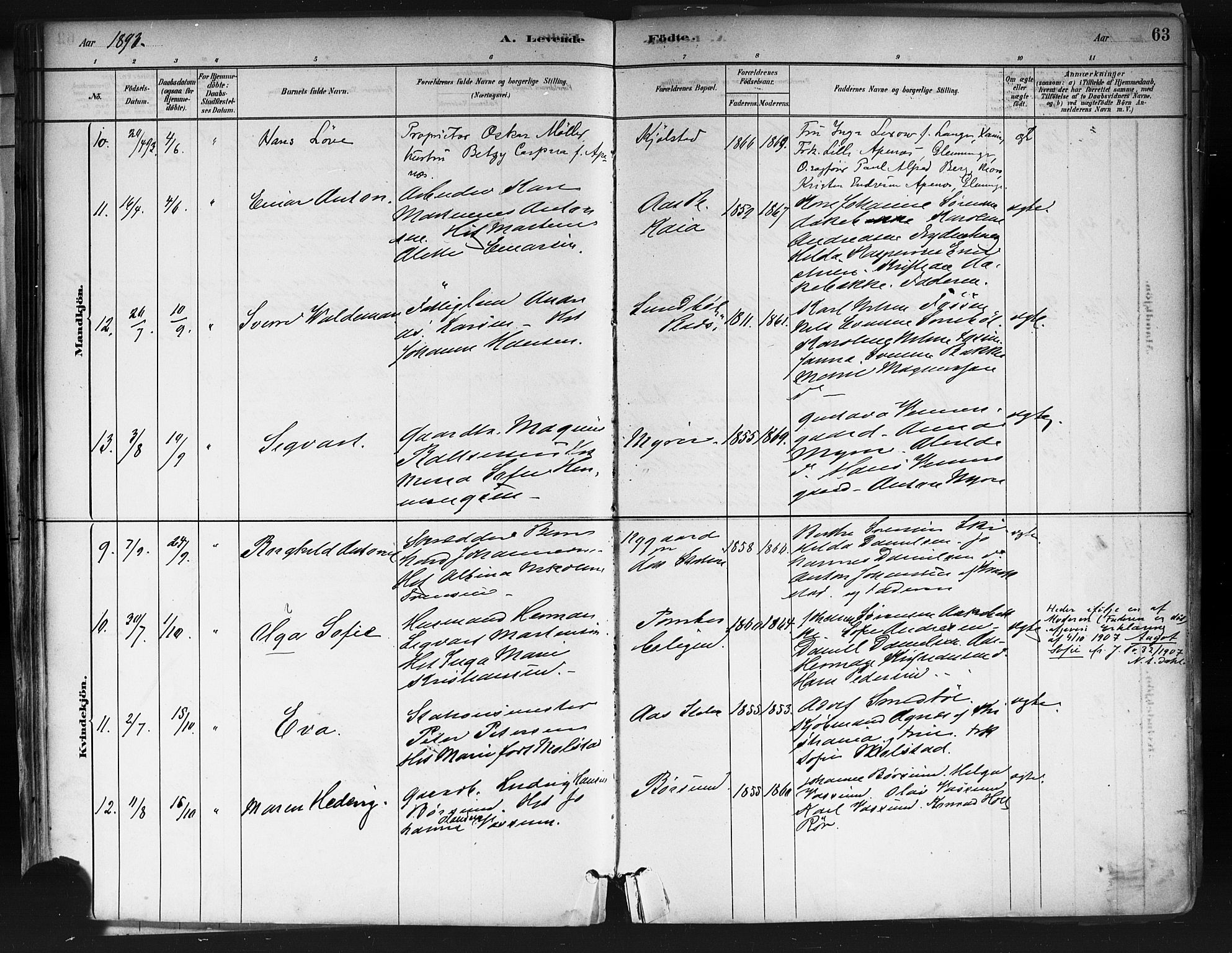 Ås prestekontor Kirkebøker, AV/SAO-A-10894/F/Fa/L0009: Parish register (official) no. I 9, 1881-1900, p. 63