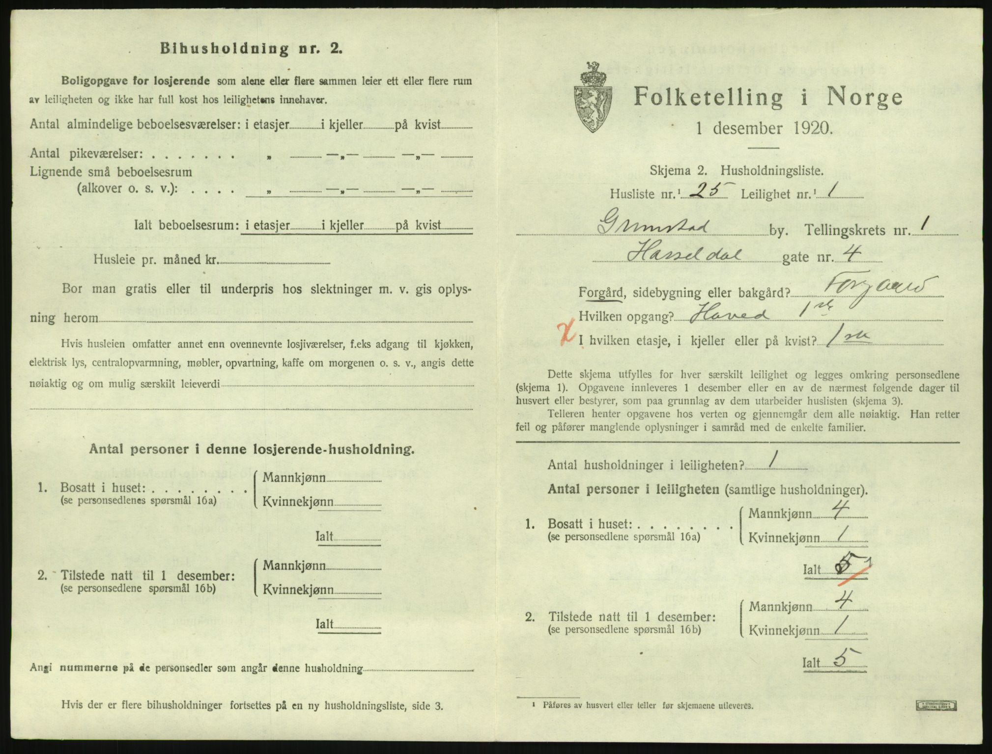 SAK, 1920 census for Grimstad, 1920, p. 1047