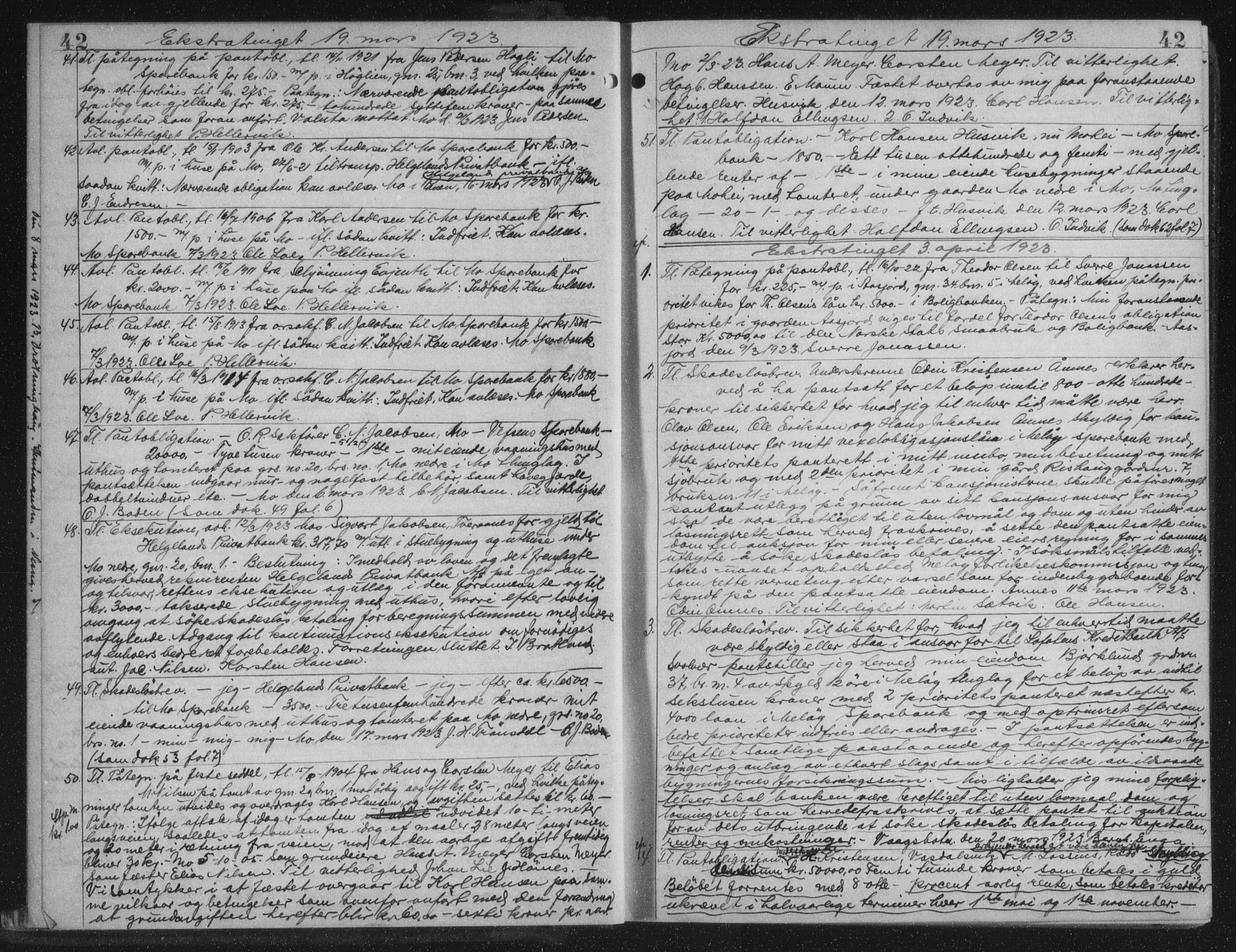 Rana sorenskriveri , AV/SAT-A-1108/1/2/2C/L0018: Mortgage book no. 18, 1923-1928, p. 42, Deed date: 03.04.1923