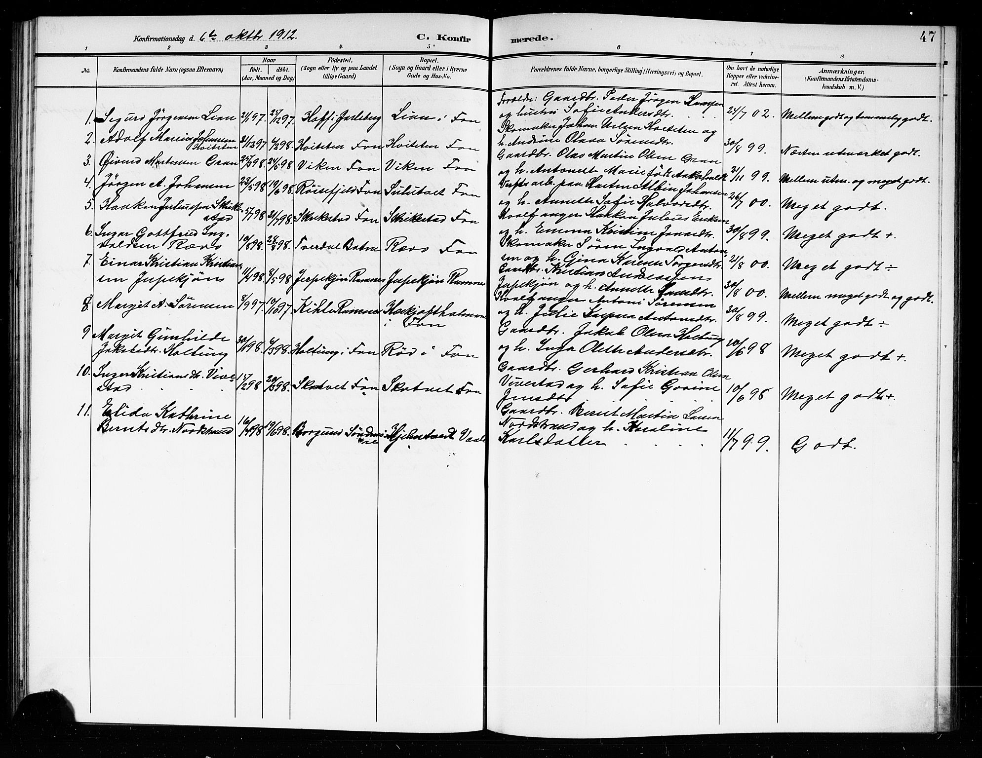 Ramnes kirkebøker, SAKO/A-314/G/Gb/L0002: Parish register (copy) no. II 2, 1904-1923, p. 47