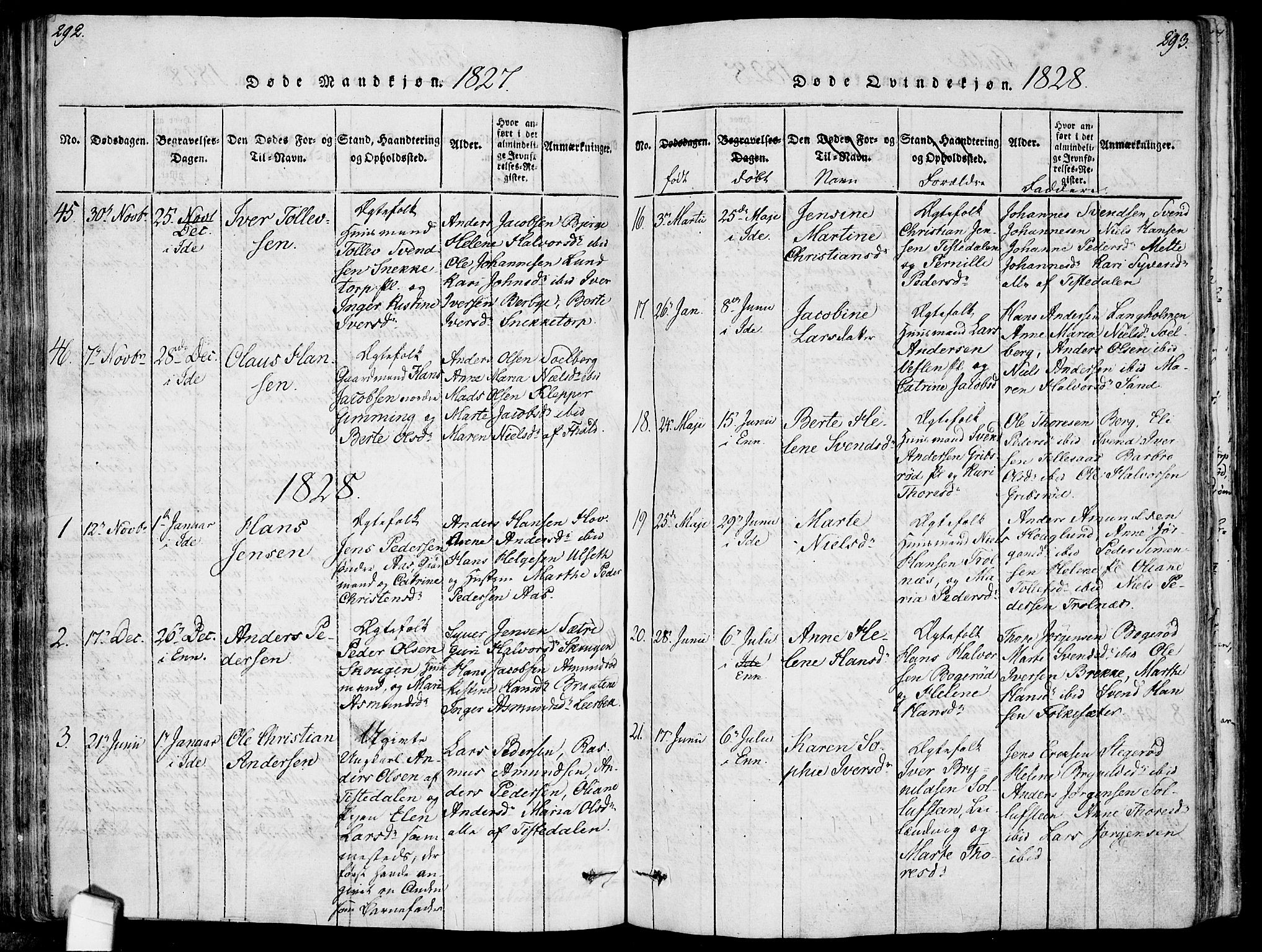 Idd prestekontor Kirkebøker, AV/SAO-A-10911/F/Fc/L0002: Parish register (official) no. III 2, 1815-1831, p. 292-293