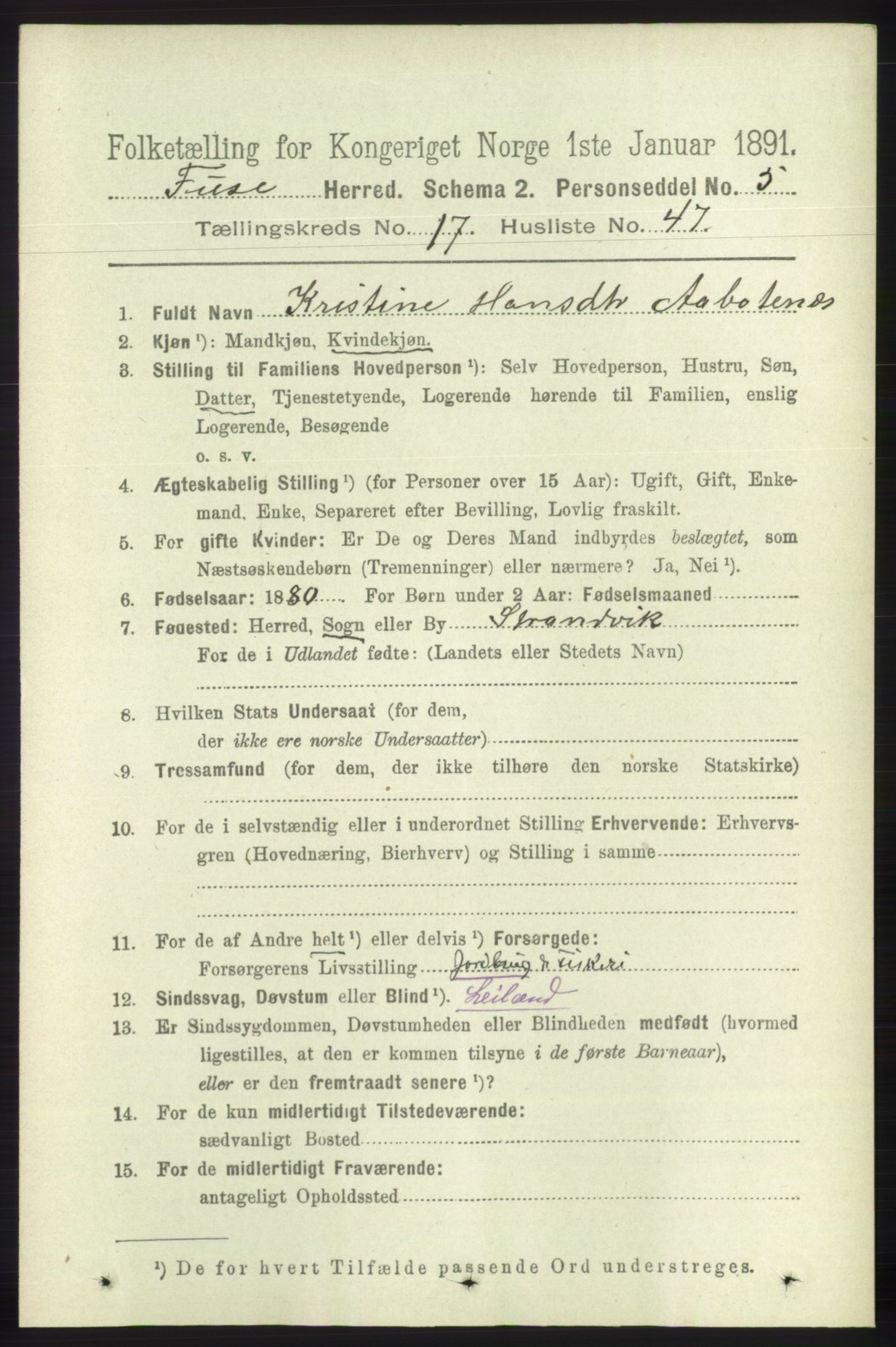 RA, 1891 census for 1241 Fusa, 1891, p. 4081