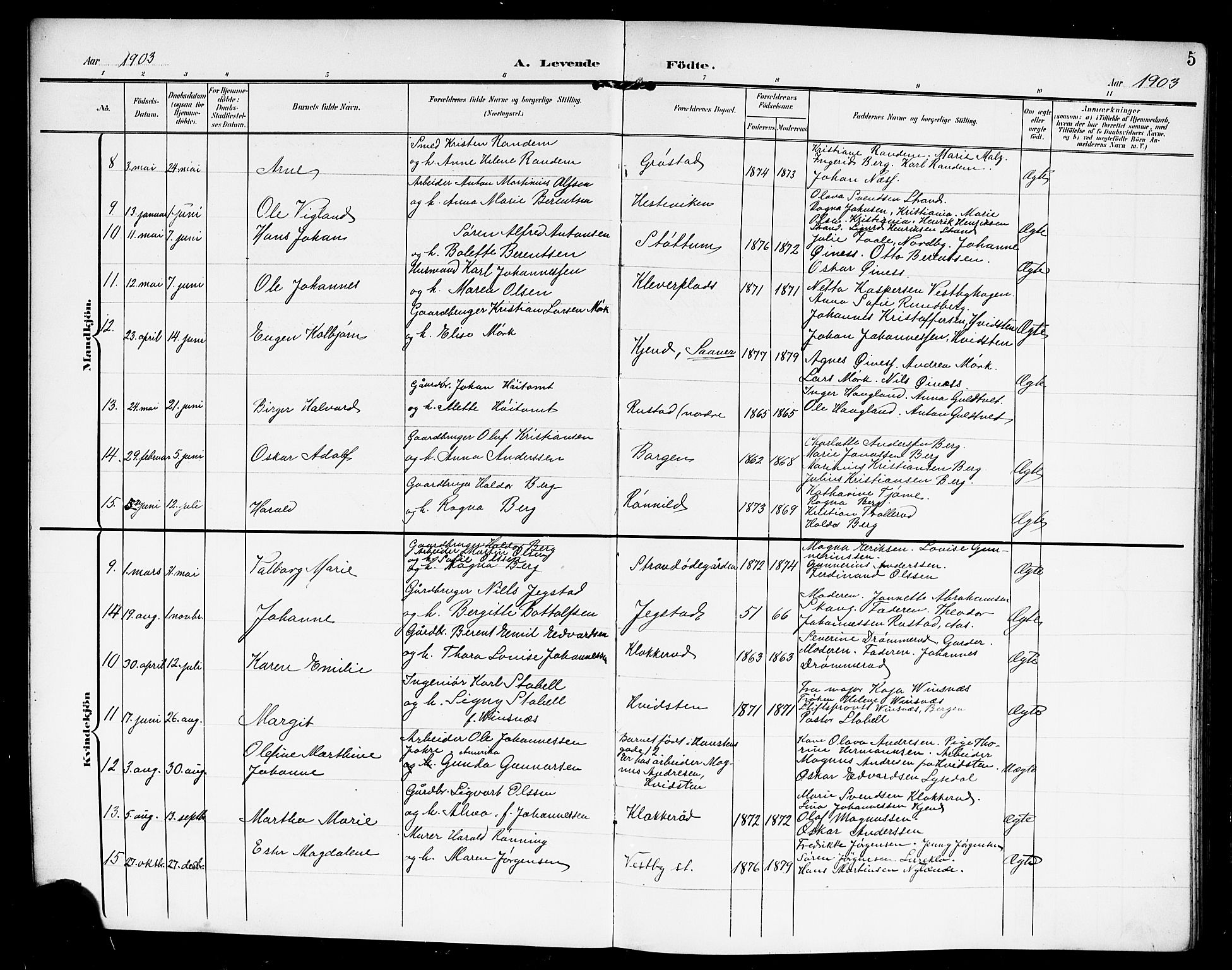 Vestby prestekontor Kirkebøker, SAO/A-10893/G/Ga/L0002: Parish register (copy) no. I 2, 1903-1916, p. 5