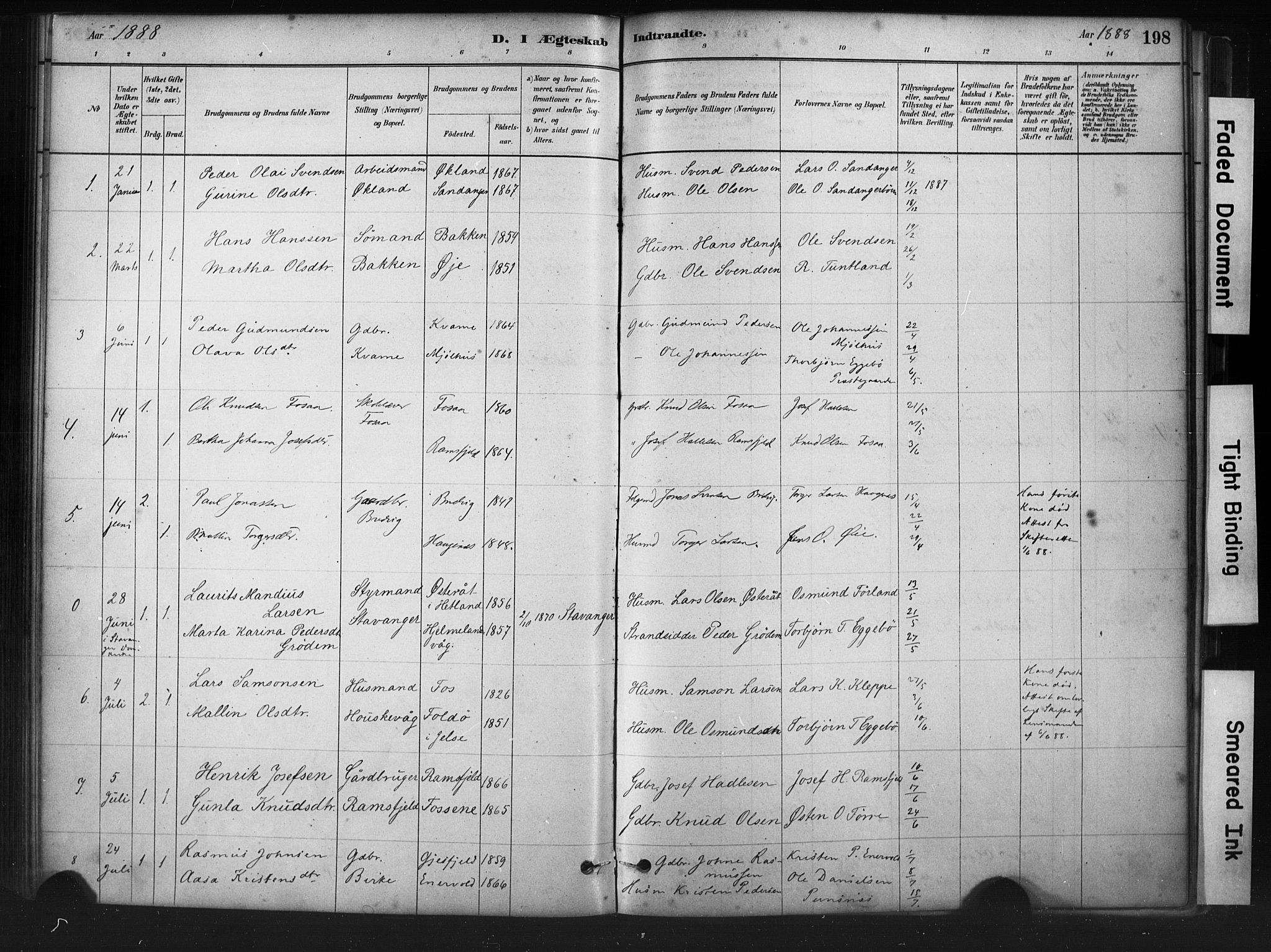 Hjelmeland sokneprestkontor, AV/SAST-A-101843/01/IV/L0014: Parish register (official) no. A 14, 1879-1900, p. 198