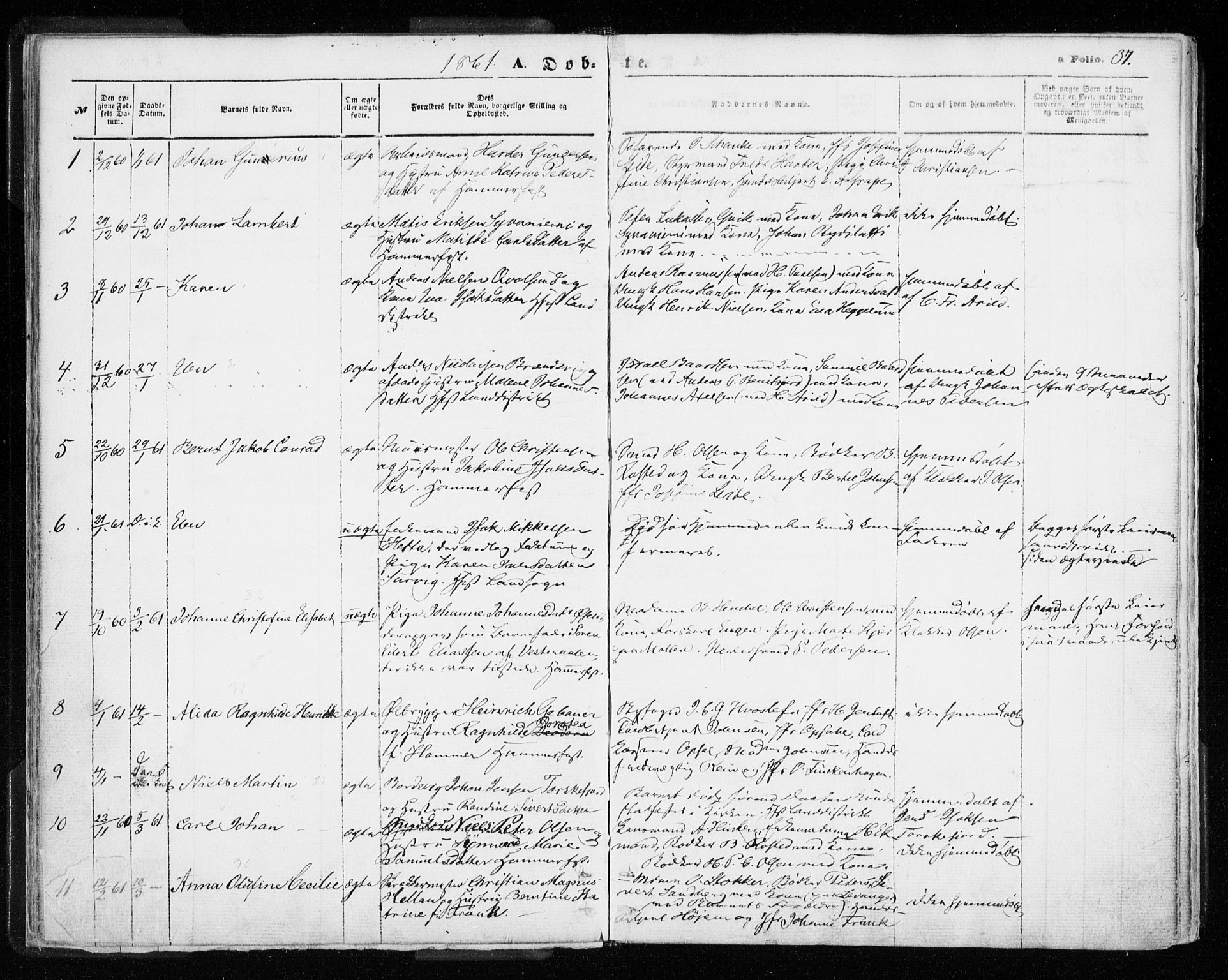 Hammerfest sokneprestkontor, SATØ/S-1347/H/Ha/L0005.kirke: Parish register (official) no. 5, 1857-1869, p. 37