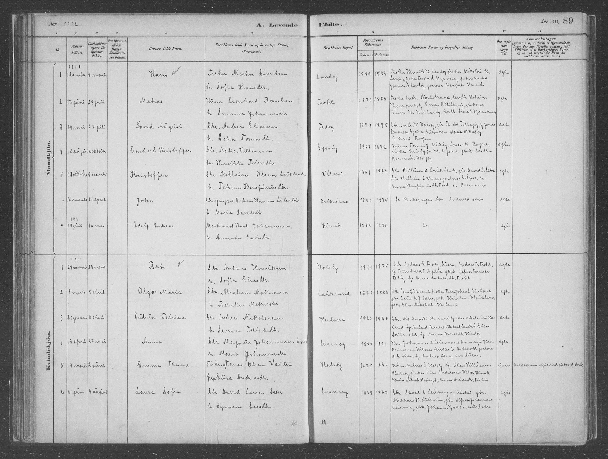 Askvoll sokneprestembete, SAB/A-79501/H/Haa/Haac/L0001: Parish register (official) no. C  1, 1879-1922, p. 89
