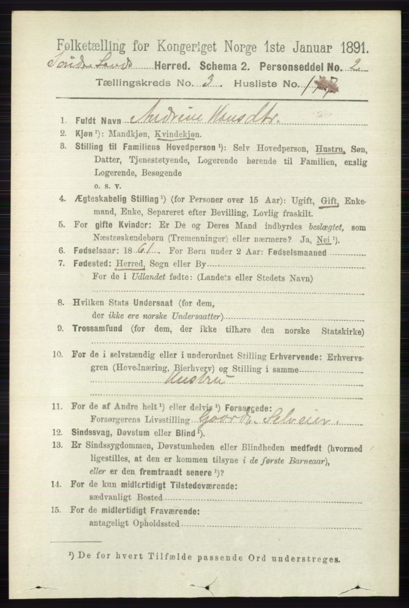 RA, 1891 census for 0536 Søndre Land, 1891, p. 3575