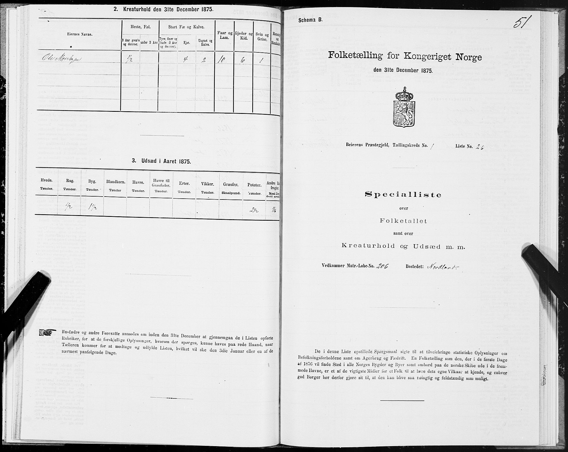 SAT, 1875 census for 1839P Beiarn, 1875, p. 1051