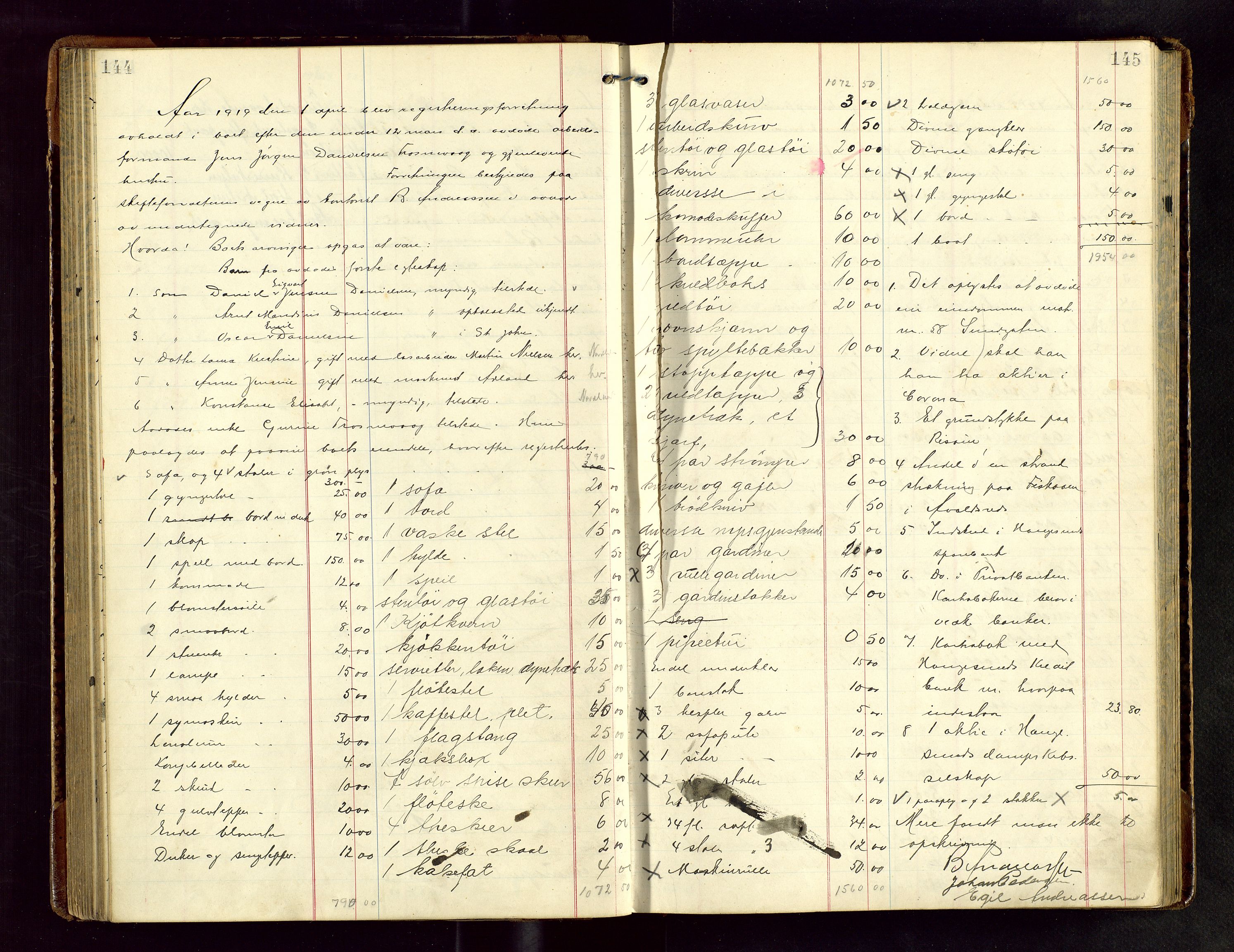 Haugesund tingrett, AV/SAST-A-101415/01/IV/IVB/L0004: Skifteregistreringsprotokoll, med register, 1914-1923, p. 144-145