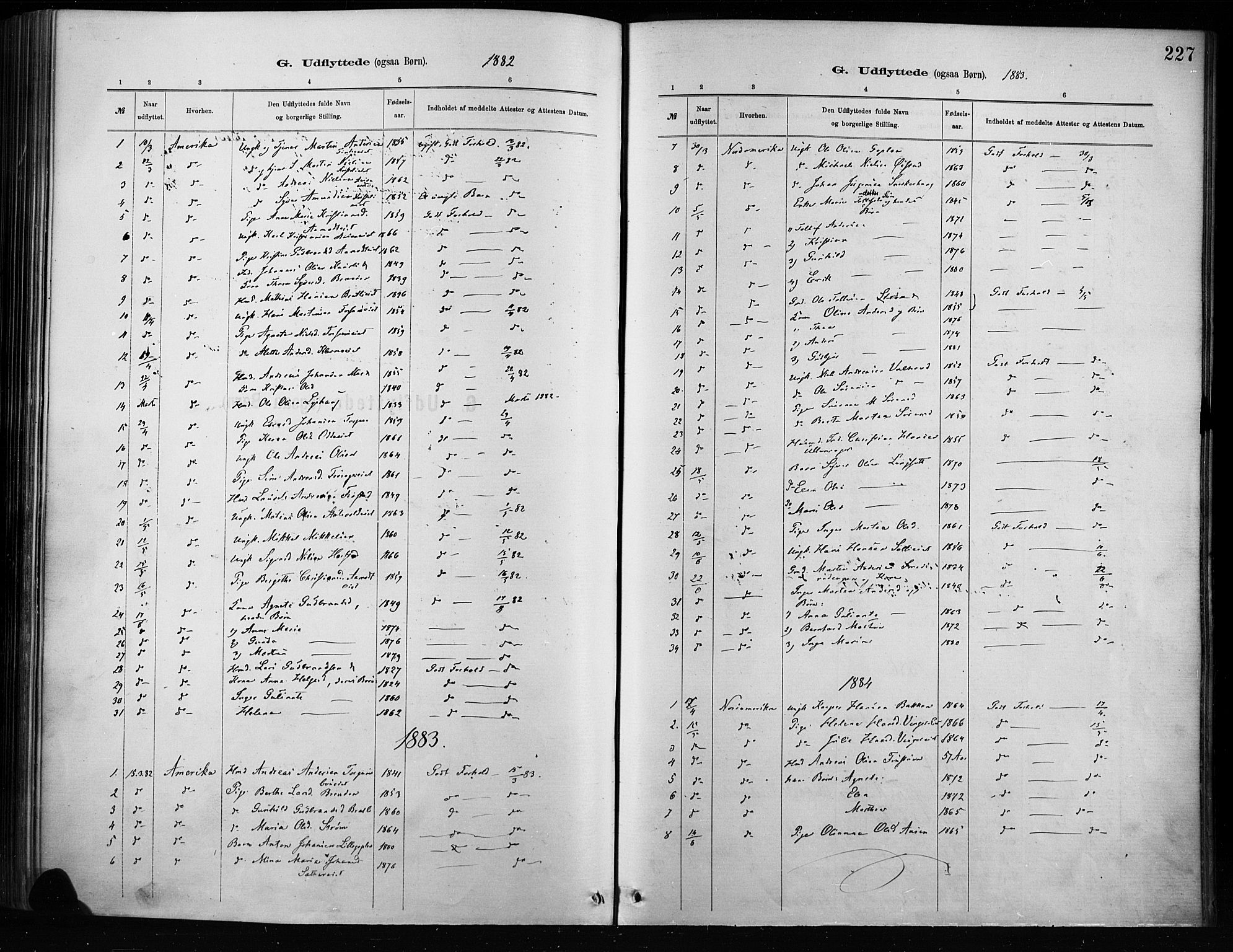 Nordre Land prestekontor, SAH/PREST-124/H/Ha/Haa/L0004: Parish register (official) no. 4, 1882-1896, p. 227