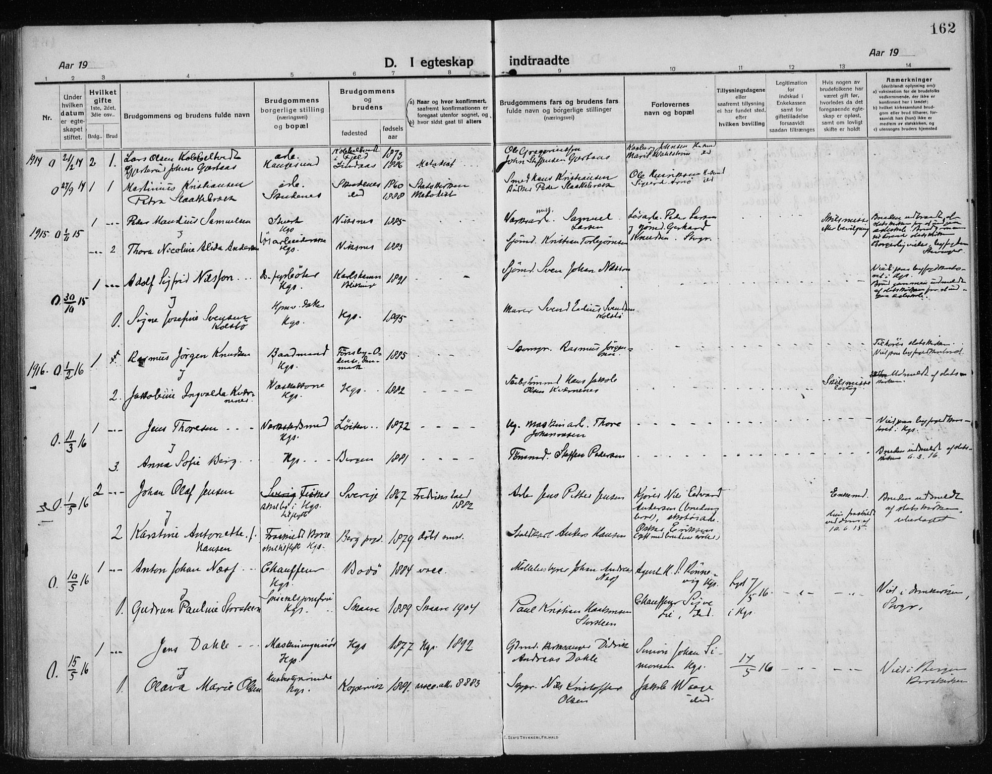 Haugesund sokneprestkontor, SAST/A -101863/H/Ha/Haa/L0009: Parish register (official) no. A 9, 1914-1929, p. 162