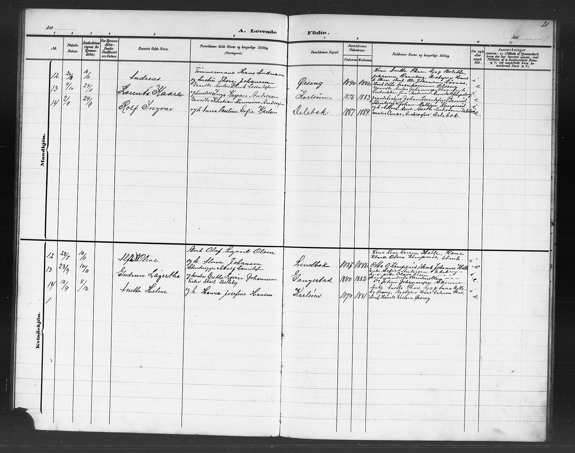 Skjeberg prestekontor Kirkebøker, SAO/A-10923/G/Gb/L0001: Parish register (copy) no. II 1, 1901-1919, p. 20