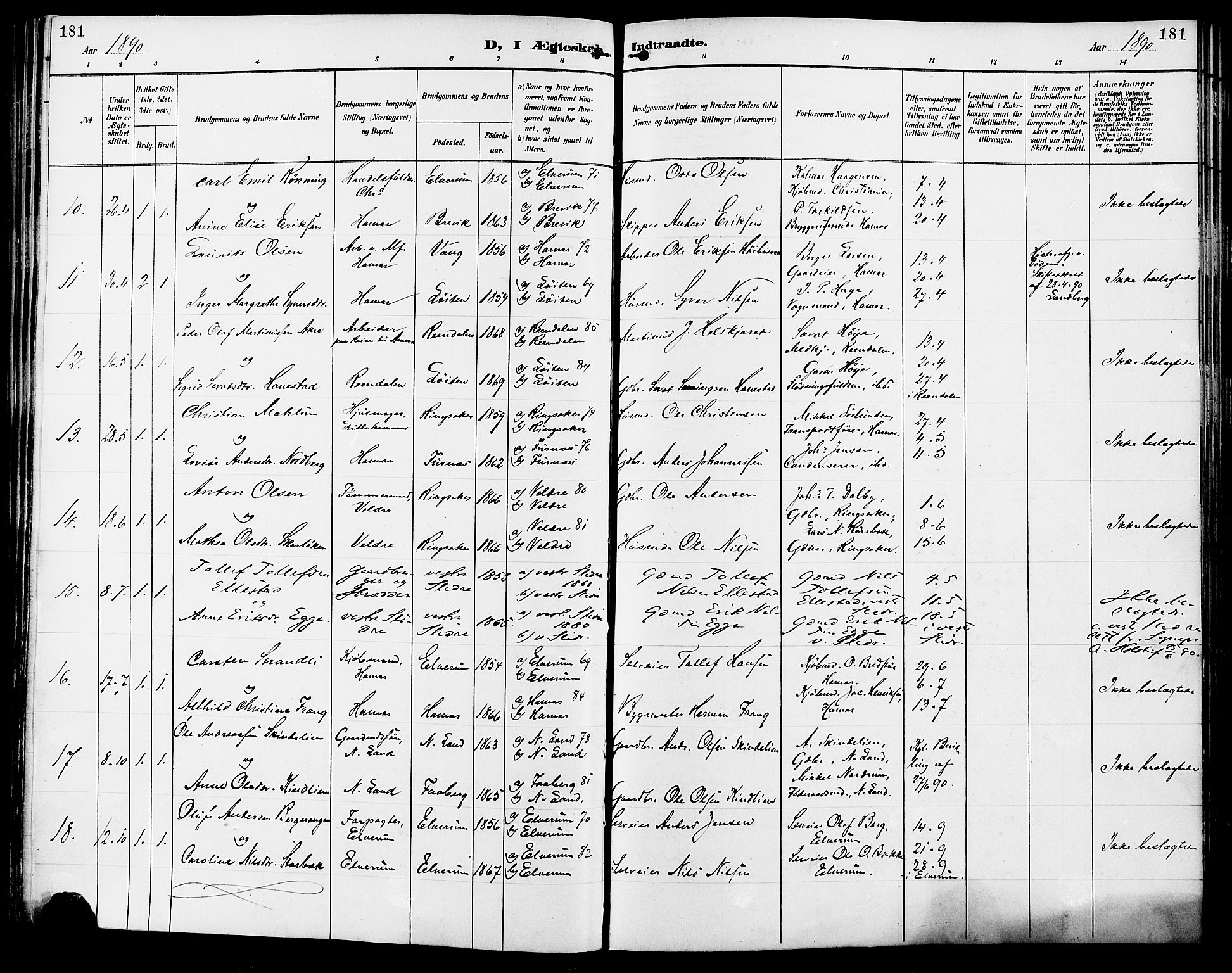 Vang prestekontor, Hedmark, SAH/PREST-008/H/Ha/Haa/L0017: Parish register (official) no. 17, 1890-1899, p. 181