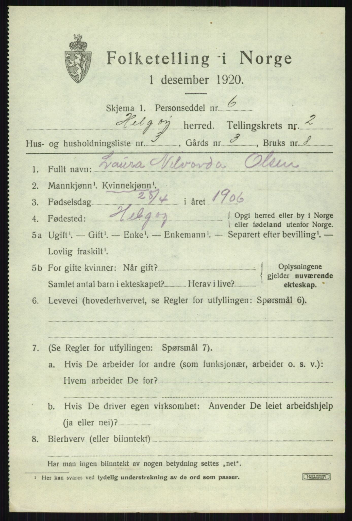 SATØ, 1920 census for Helgøy, 1920, p. 1171