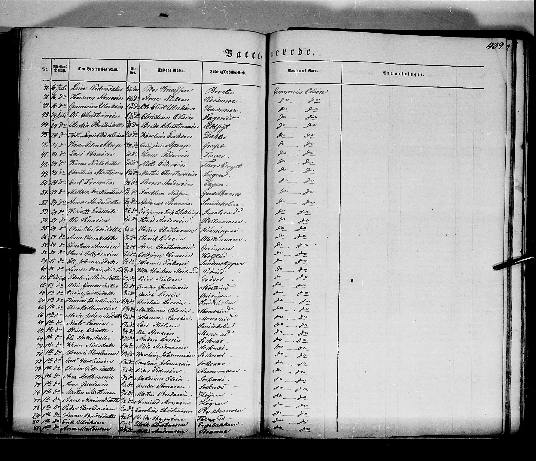 Grue prestekontor, AV/SAH-PREST-036/H/Ha/Haa/L0008: Parish register (official) no. 8, 1847-1858, p. 439