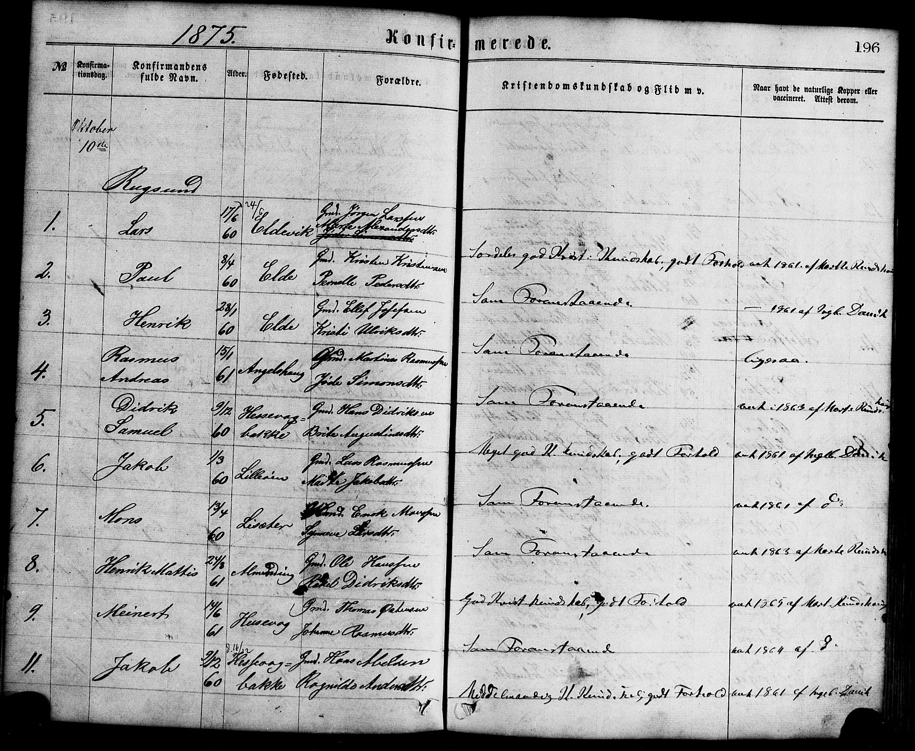 Davik sokneprestembete, AV/SAB-A-79701/H/Haa/Haaa/L0006: Parish register (official) no. A 6, 1867-1881, p. 196