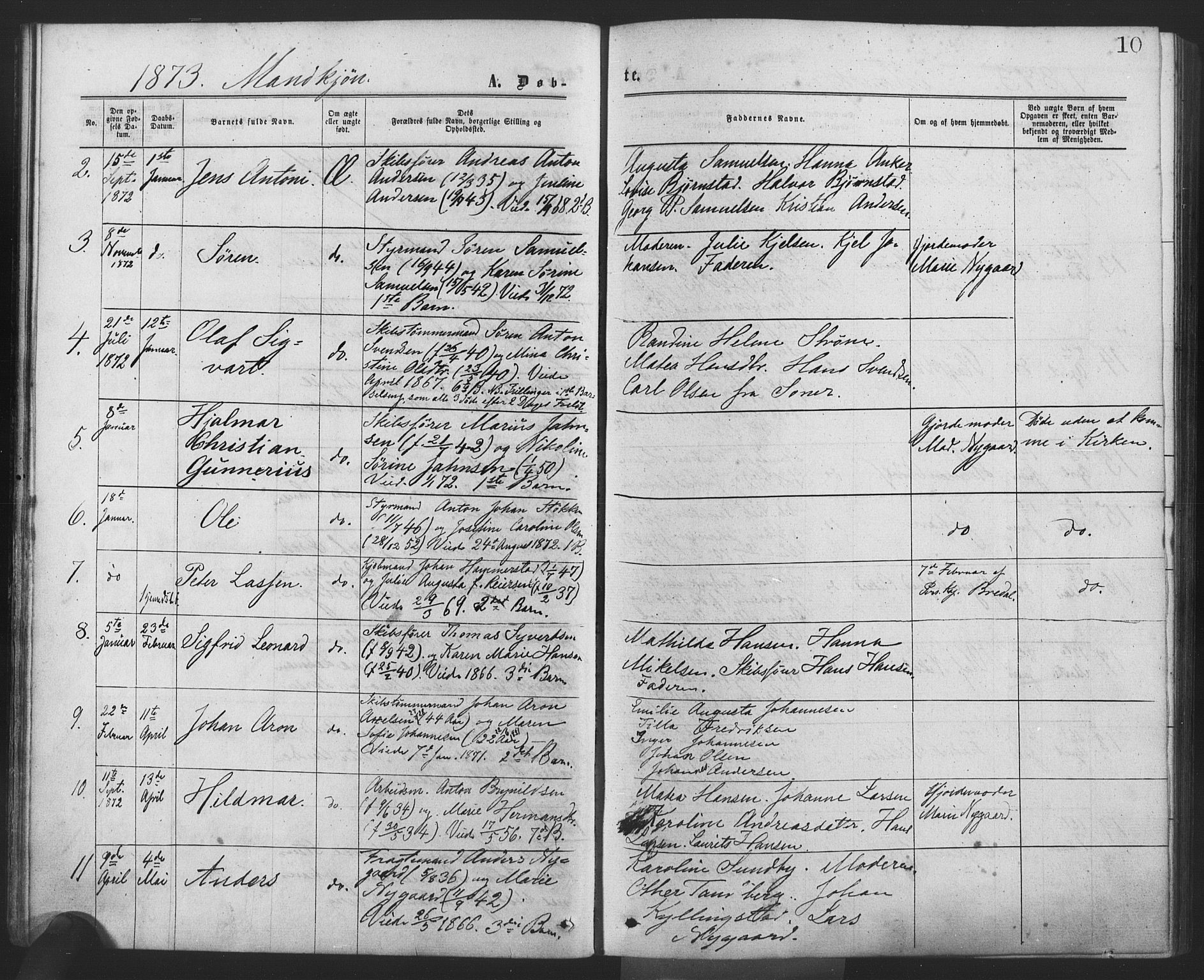 Drøbak prestekontor Kirkebøker, AV/SAO-A-10142a/F/Fa/L0003: Parish register (official) no. I 3, 1871-1877, p. 10