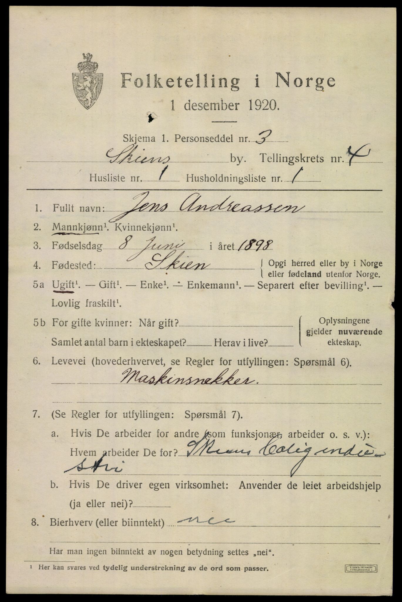 SAKO, 1920 census for Skien, 1920, p. 16826