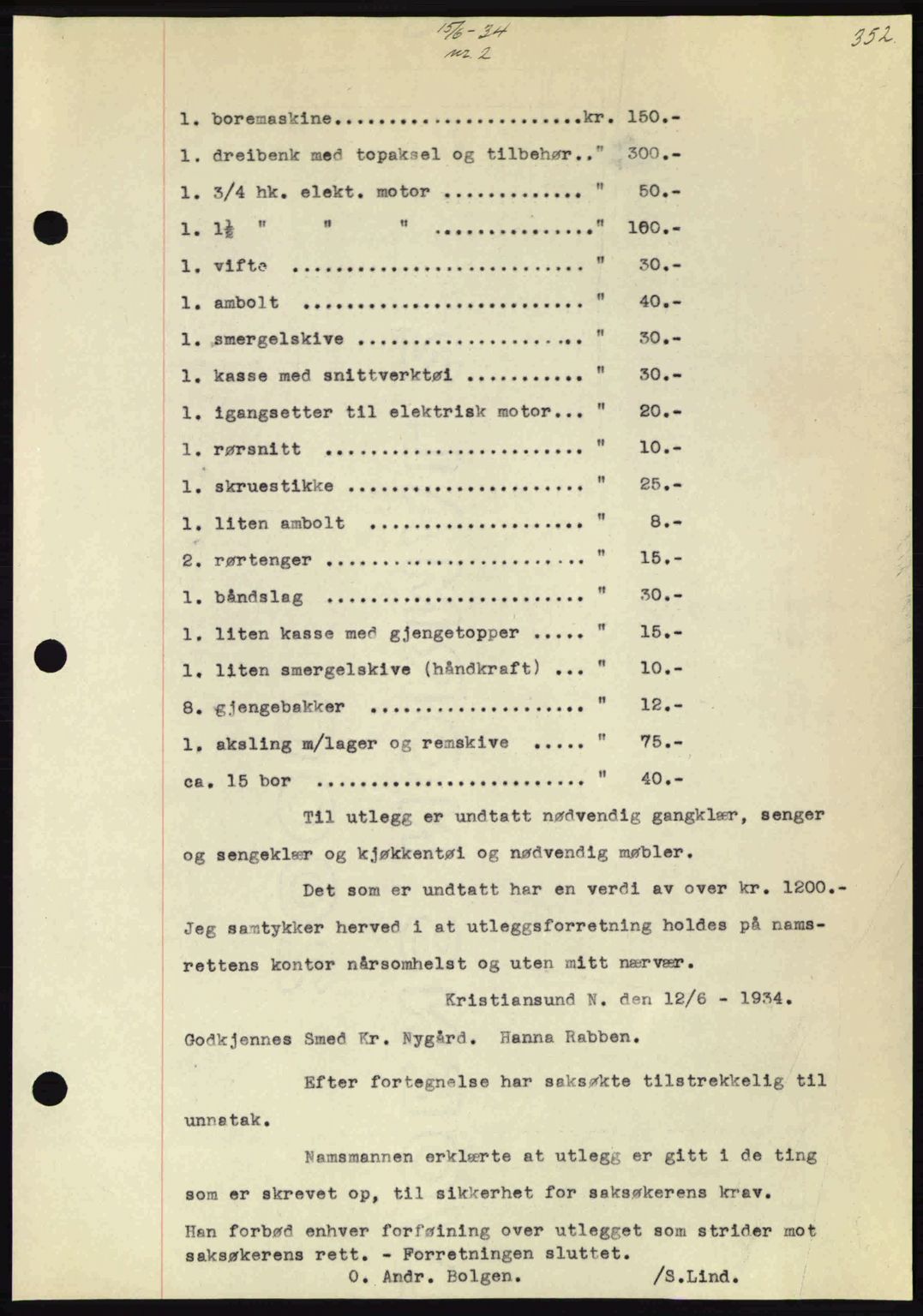 Kristiansund byfogd, AV/SAT-A-4587/A/27: Mortgage book no. 27, 1933-1934, Deed date: 15.06.1934