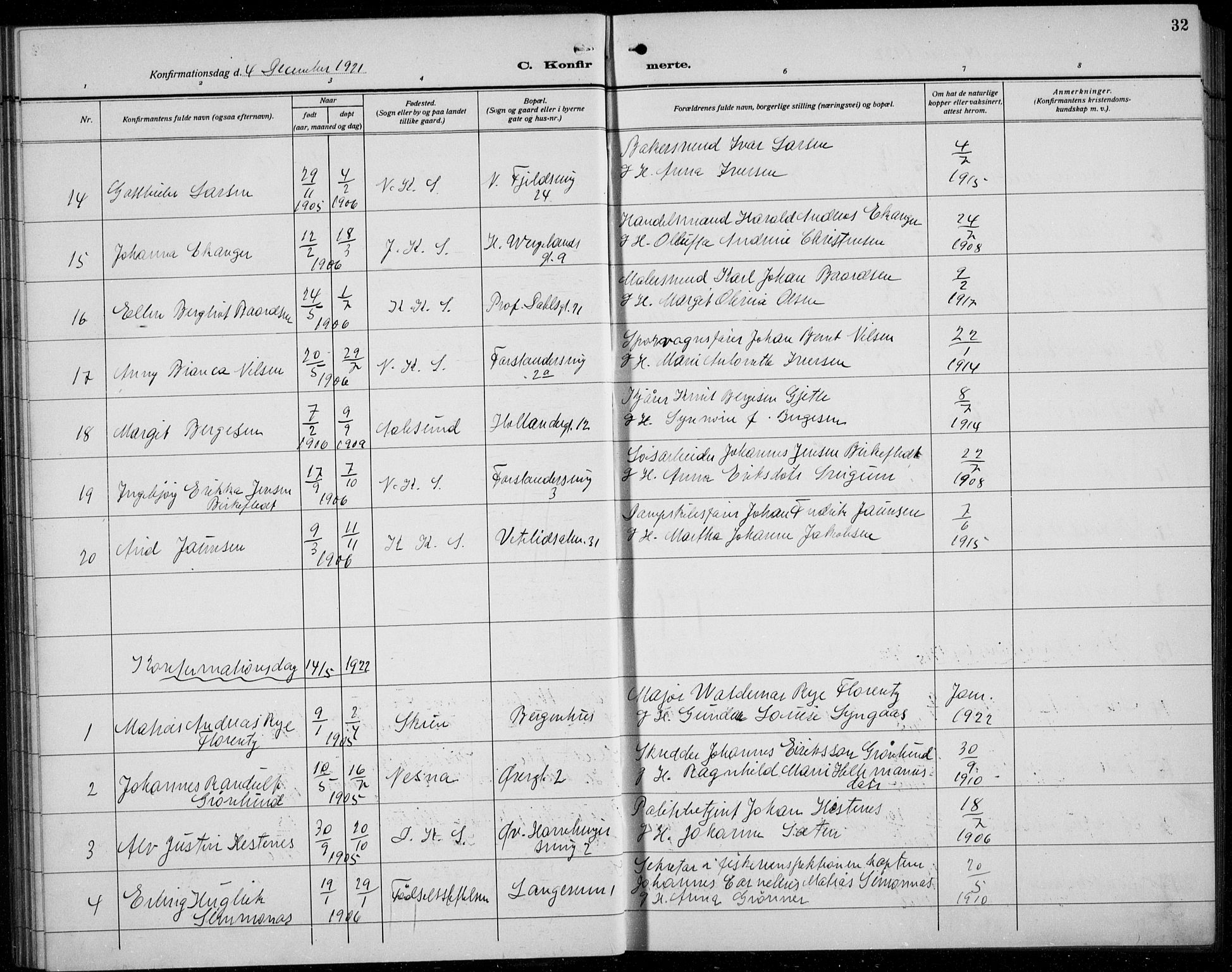Korskirken sokneprestembete, SAB/A-76101/H/Hab: Parish register (copy) no. C 6, 1918-1941, p. 32