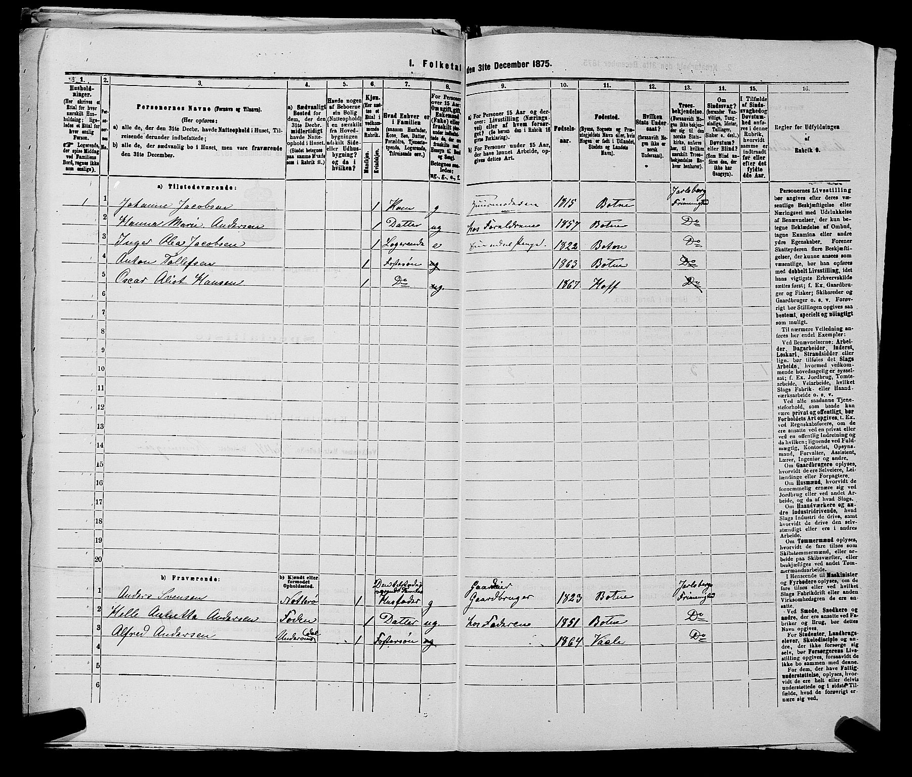 SAKO, 1875 census for 0715P Botne, 1875, p. 382