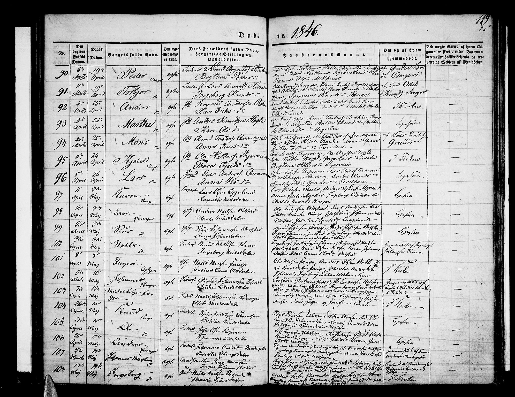 Voss sokneprestembete, AV/SAB-A-79001/H/Haa: Parish register (official) no. A 13, 1836-1851, p. 119