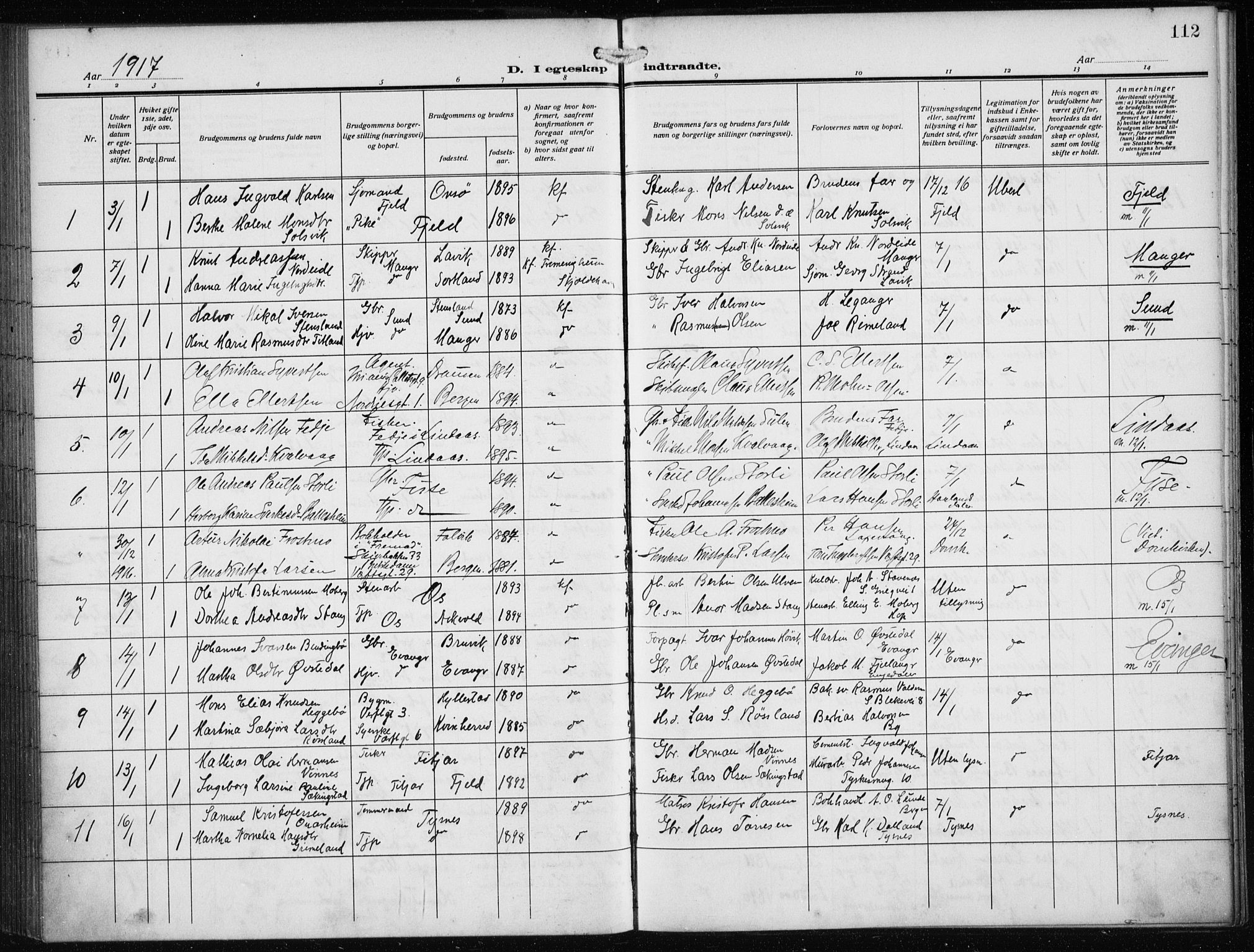 Nykirken Sokneprestembete, AV/SAB-A-77101/H/Haa/L0036: Parish register (official) no. D 6, 1913-1918, p. 112