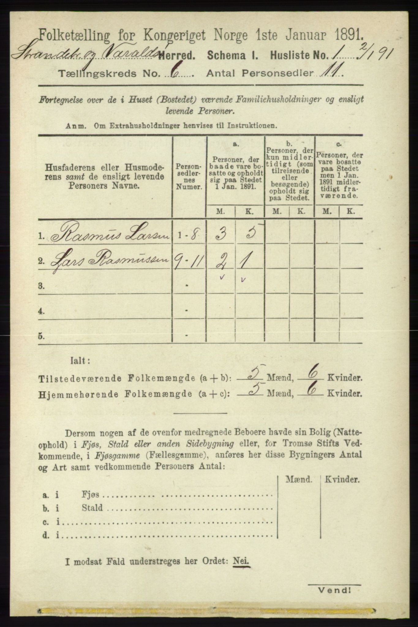 RA, 1891 census for 1226 Strandebarm og Varaldsøy, 1891, p. 2404