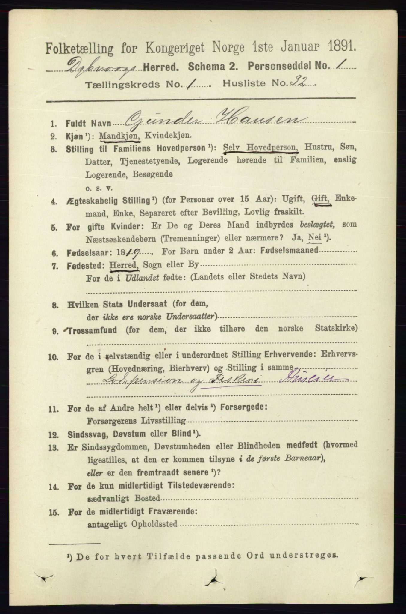 RA, 1891 census for 0915 Dypvåg, 1891, p. 295