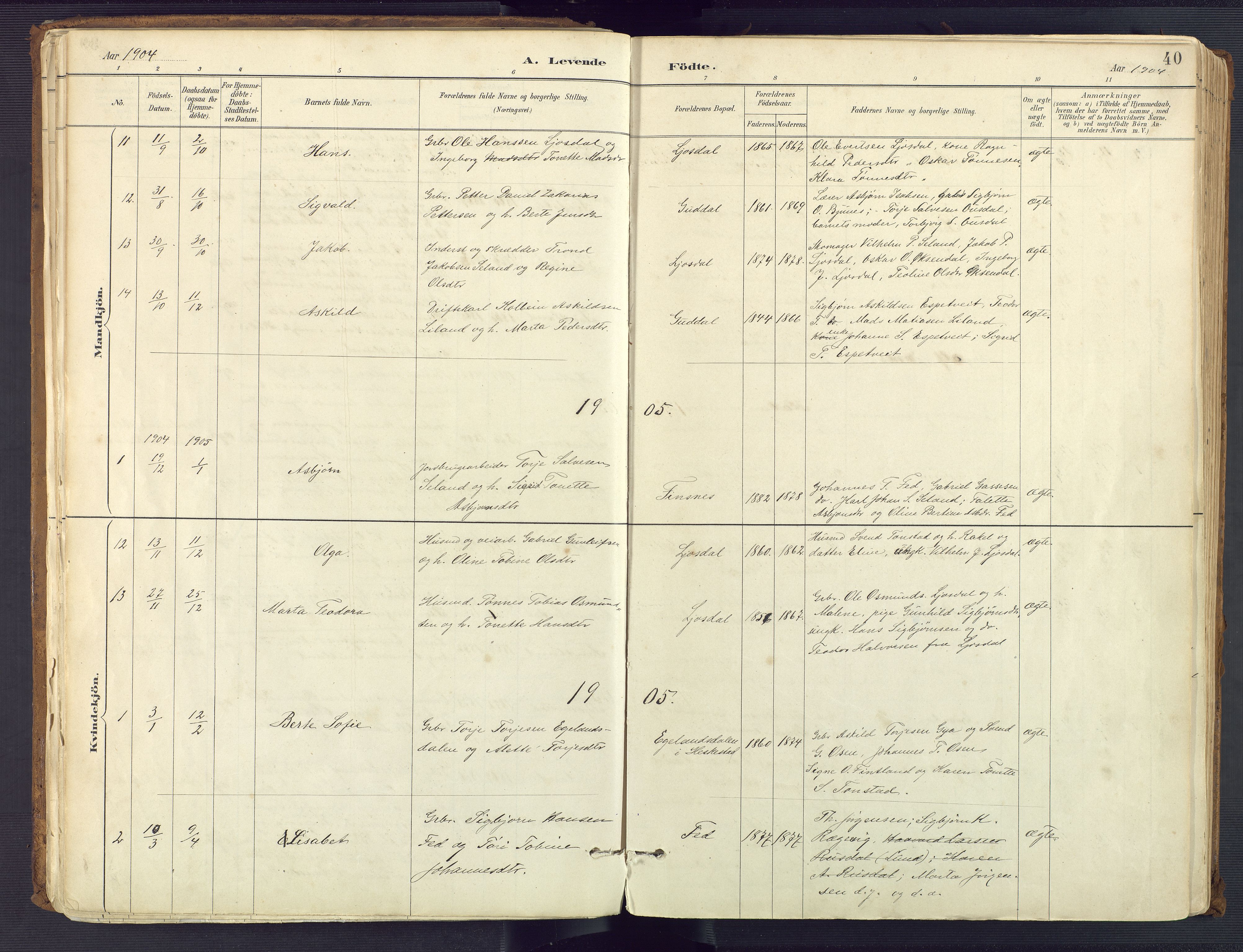 Sirdal sokneprestkontor, SAK/1111-0036/F/Fa/Fab/L0004: Parish register (official) no. A 4, 1887-1919, p. 40