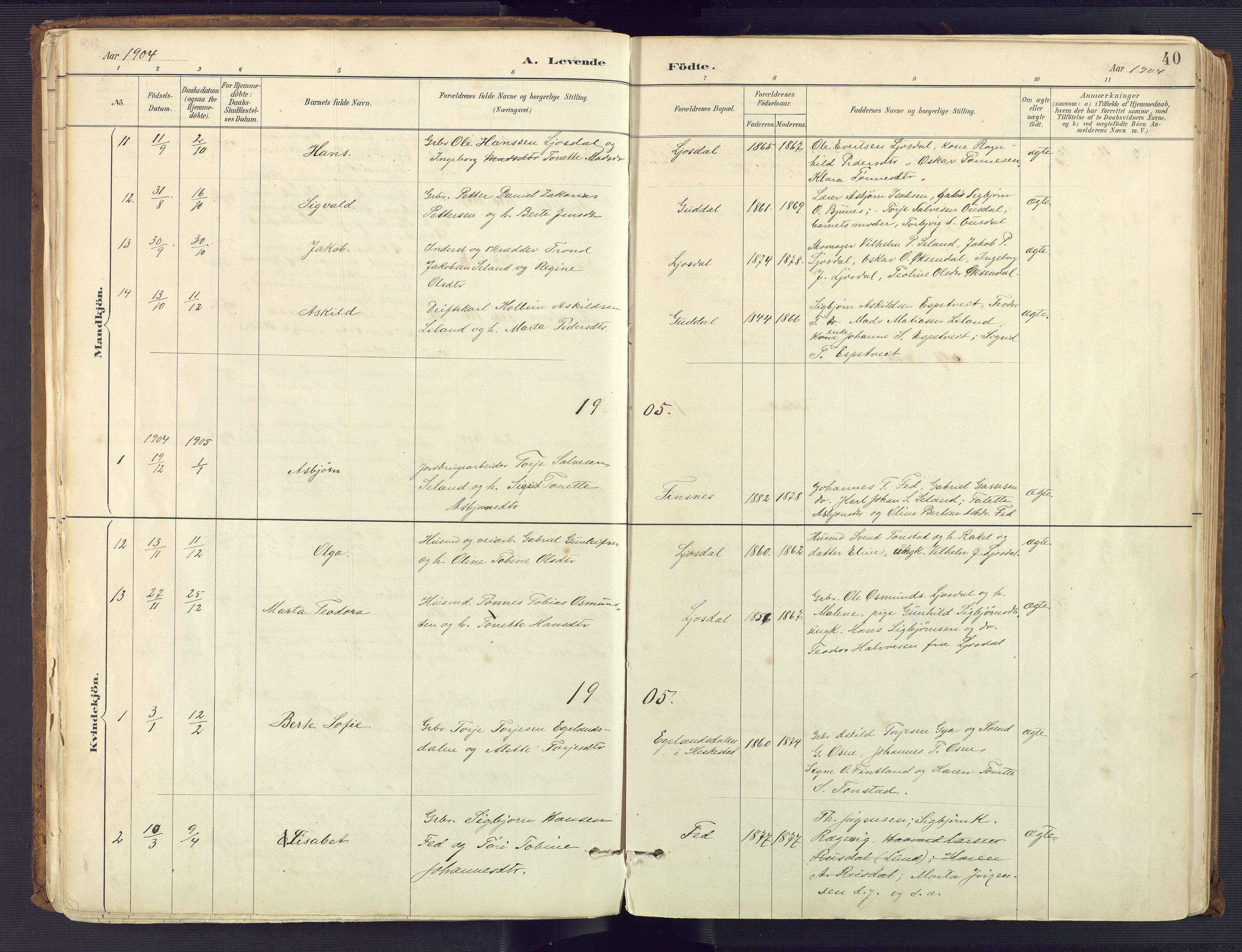 Sirdal sokneprestkontor, AV/SAK-1111-0036/F/Fa/Fab/L0004: Parish register (official) no. A 4, 1887-1919, p. 40