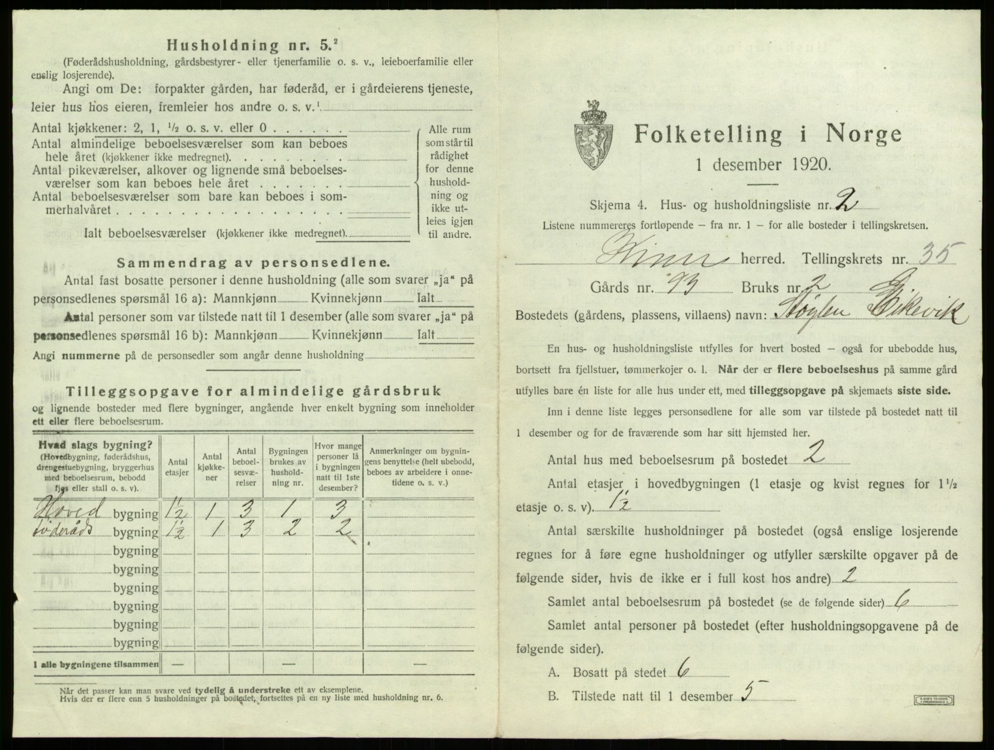 SAB, 1920 census for Kinn, 1920, p. 1706