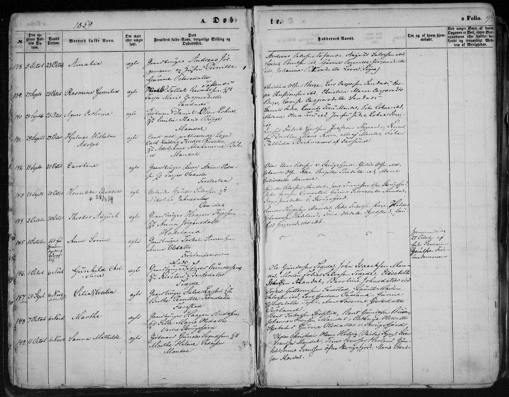 Mandal sokneprestkontor, AV/SAK-1111-0030/F/Fa/Faa/L0014: Parish register (official) no. A 14, 1859-1872, p. 9