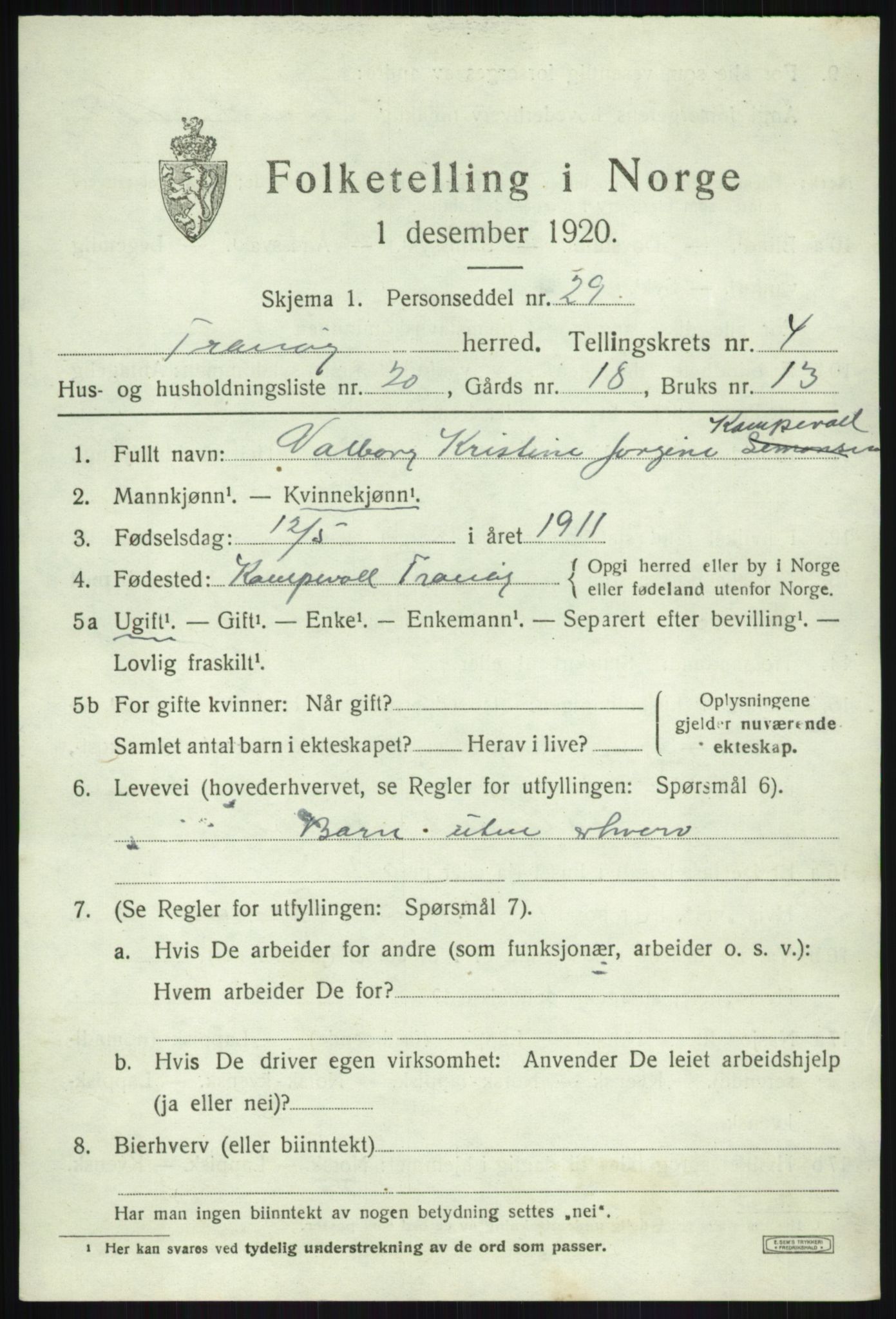 SATØ, 1920 census for Tranøy, 1920, p. 2339