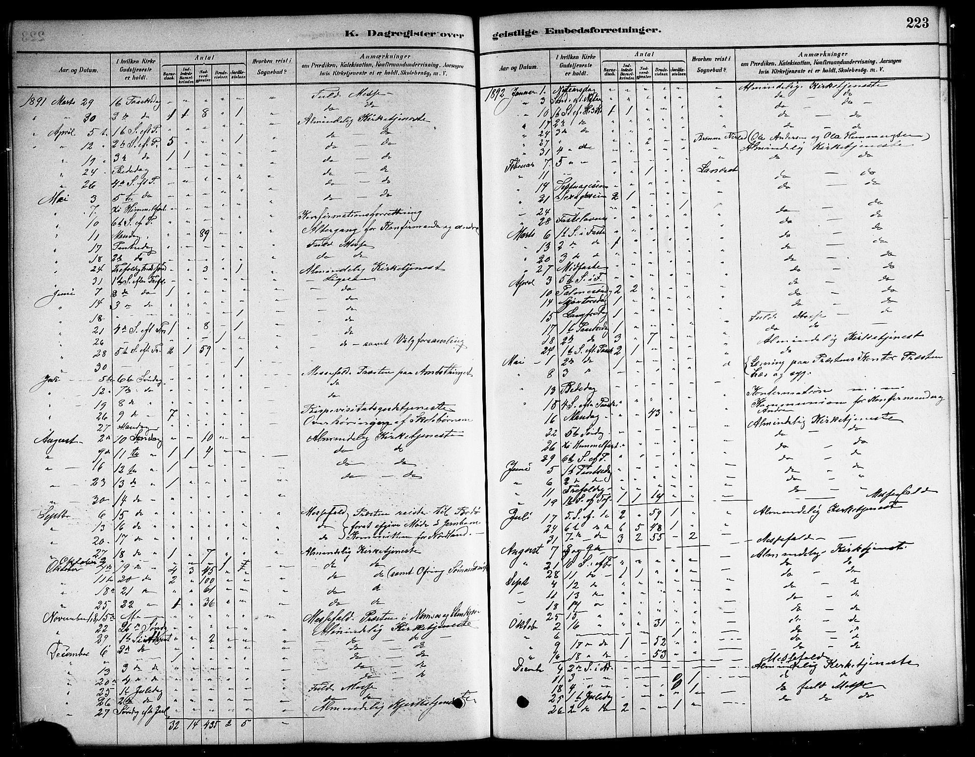 Ministerialprotokoller, klokkerbøker og fødselsregistre - Nordland, SAT/A-1459/823/L0330: Parish register (copy) no. 823C02, 1879-1916, p. 223