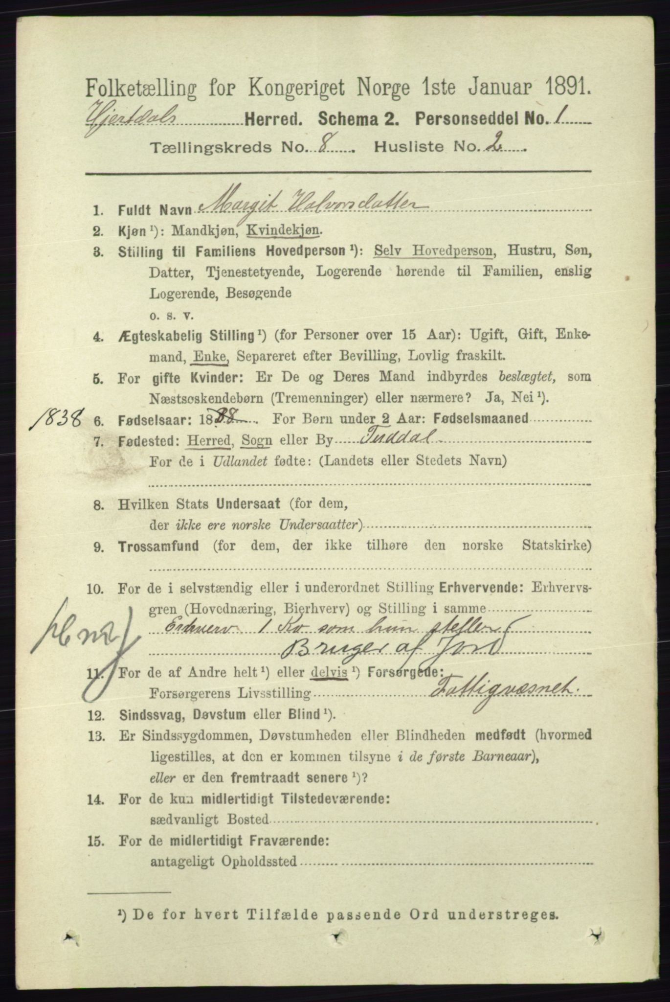 RA, 1891 census for 0827 Hjartdal, 1891, p. 2812