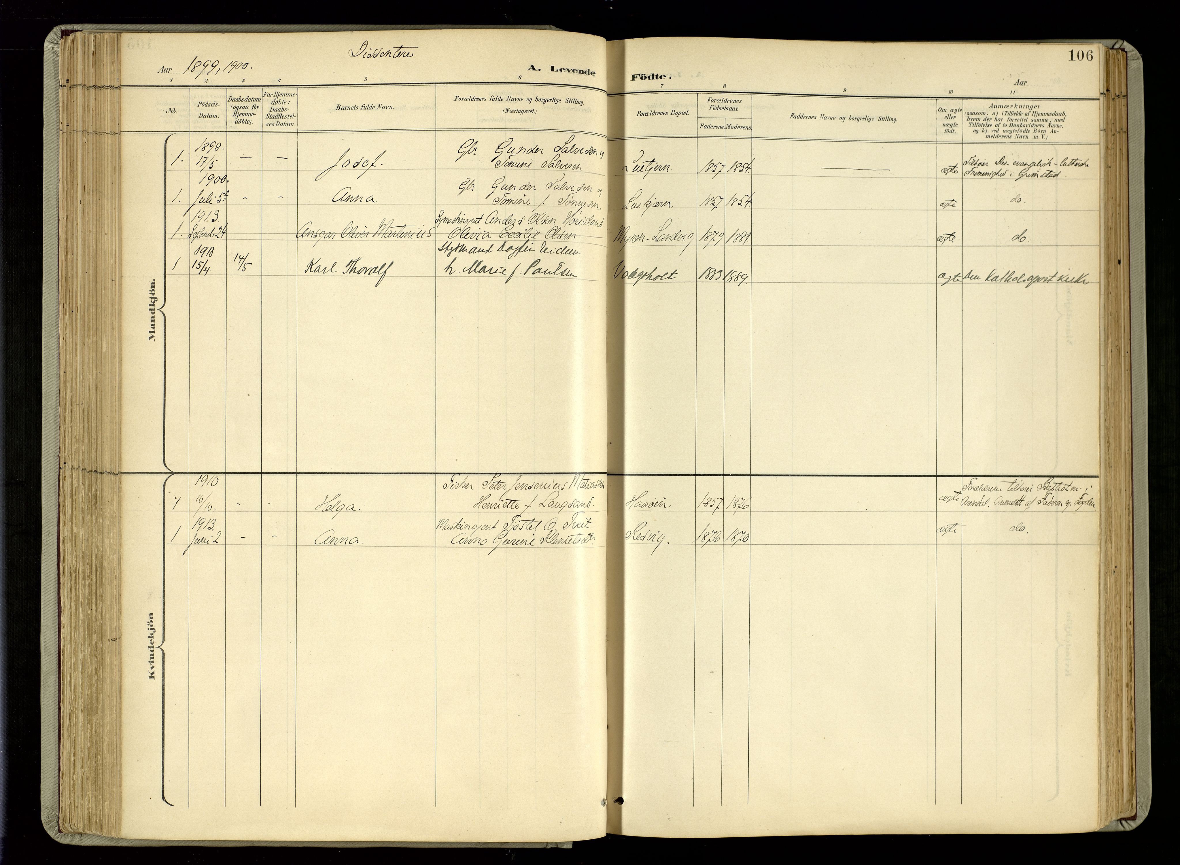 Hommedal sokneprestkontor, SAK/1111-0023/F/Fa/Fab/L0007: Parish register (official) no. A 7, 1898-1924, p. 106
