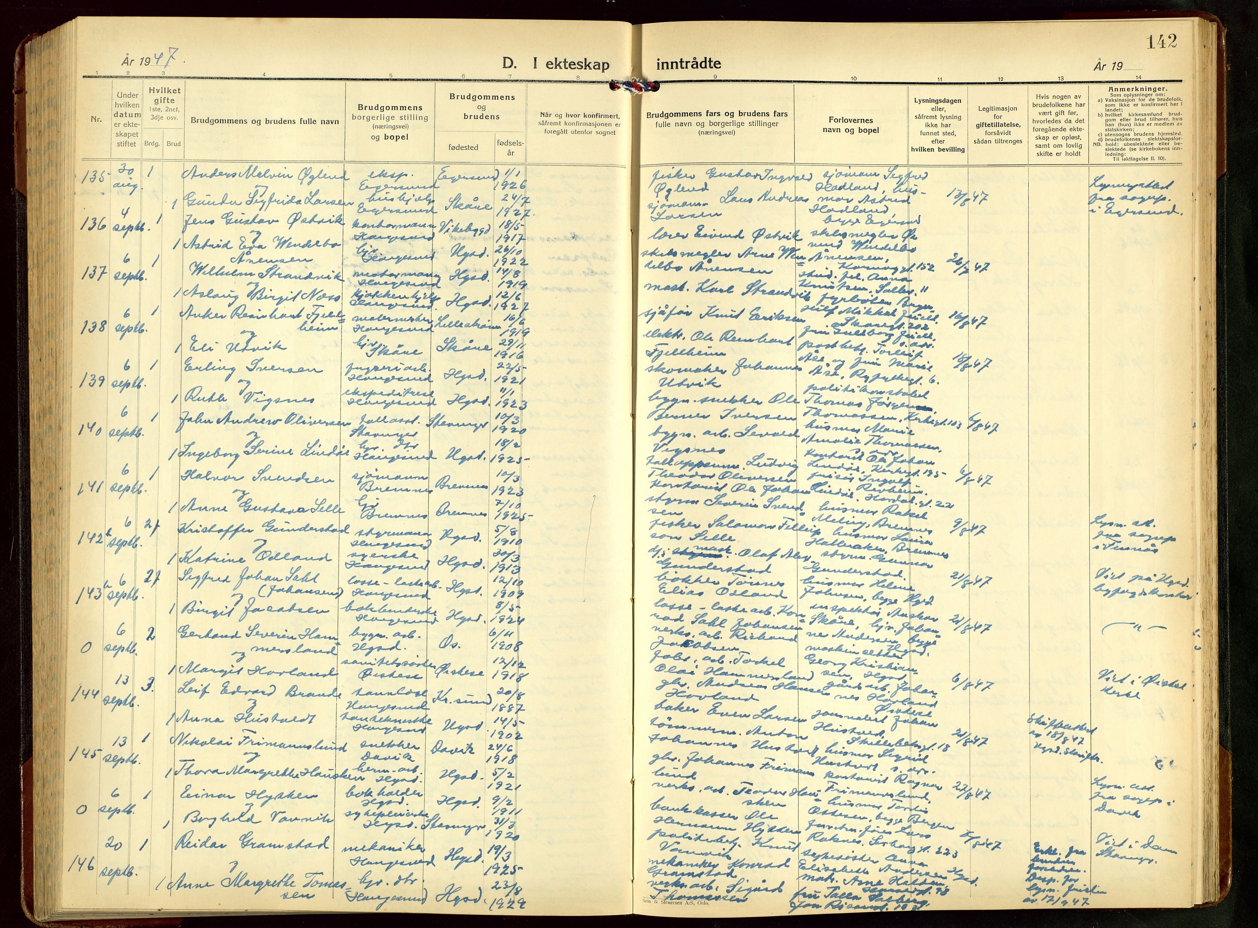 Haugesund sokneprestkontor, AV/SAST-A -101863/H/Ha/Hab/L0014: Parish register (copy) no. B 14, 1940-1952, p. 142