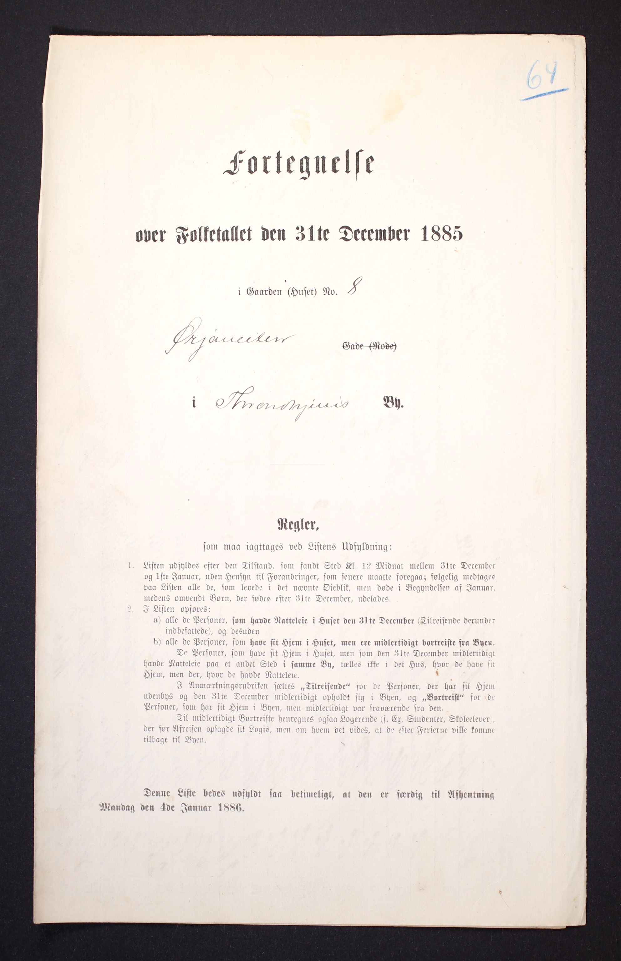 SAT, 1885 census for 1601 Trondheim, 1885, p. 1752