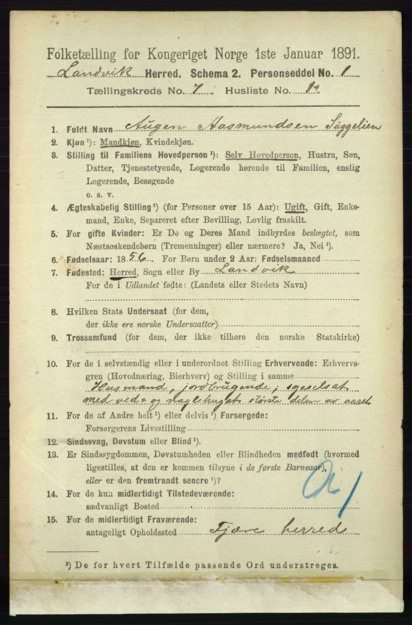RA, 1891 census for 0924 Landvik, 1891, p. 2772