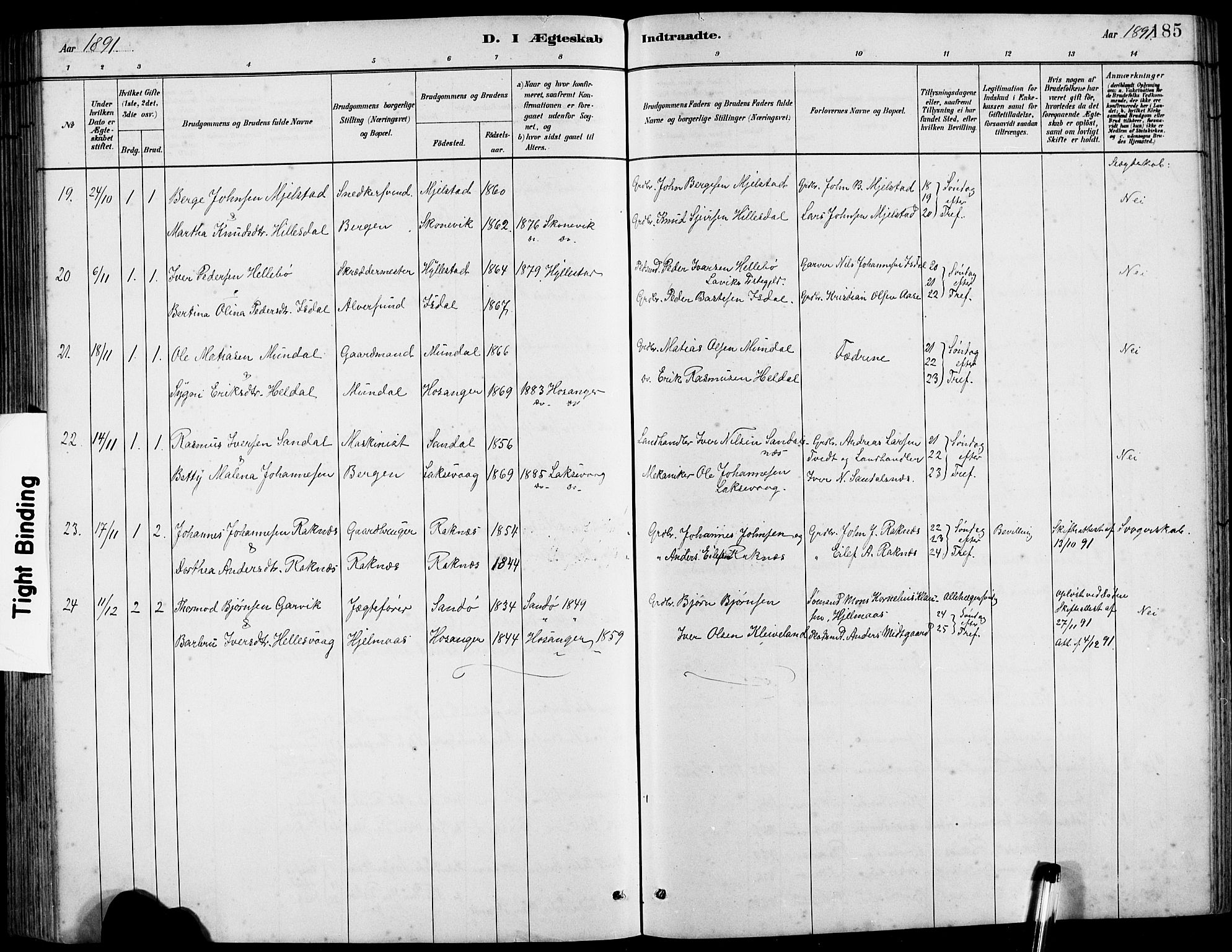 Hamre sokneprestembete, SAB/A-75501/H/Ha/Hab: Parish register (copy) no. B 3, 1881-1898, p. 185