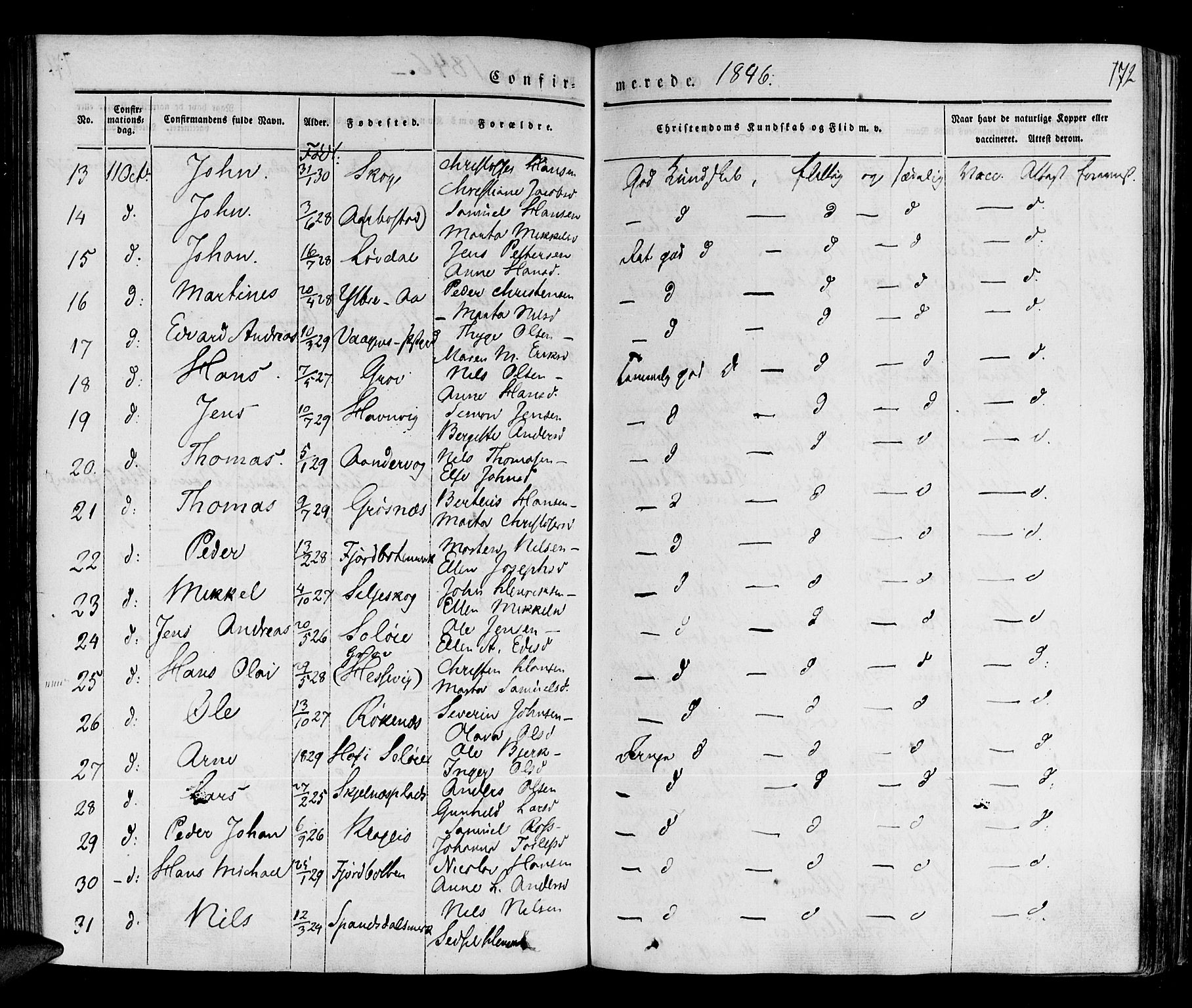 Ibestad sokneprestembete, AV/SATØ-S-0077/H/Ha/Haa/L0006kirke: Parish register (official) no. 6, 1837-1850, p. 172