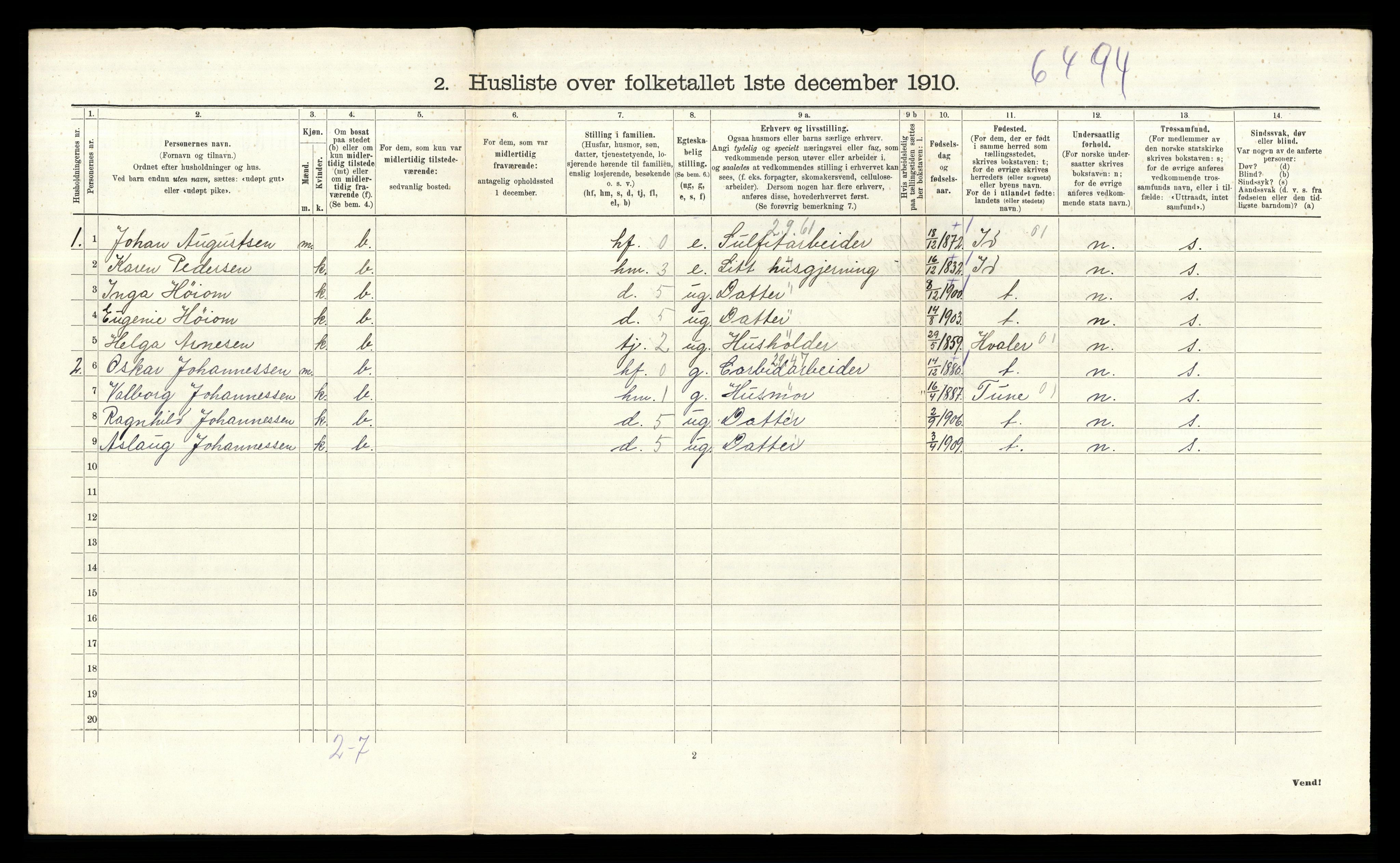 RA, 1910 census for Skjeberg, 1910, p. 375