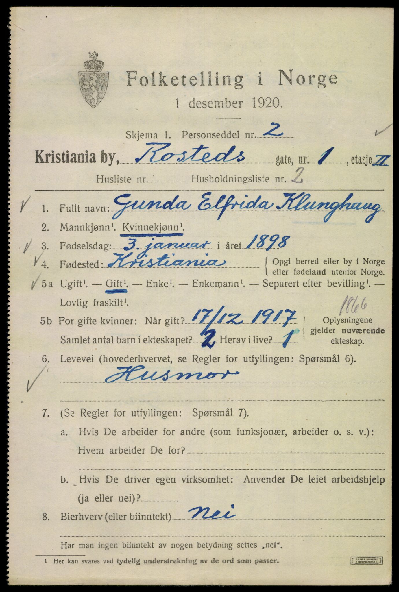 SAO, 1920 census for Kristiania, 1920, p. 467519