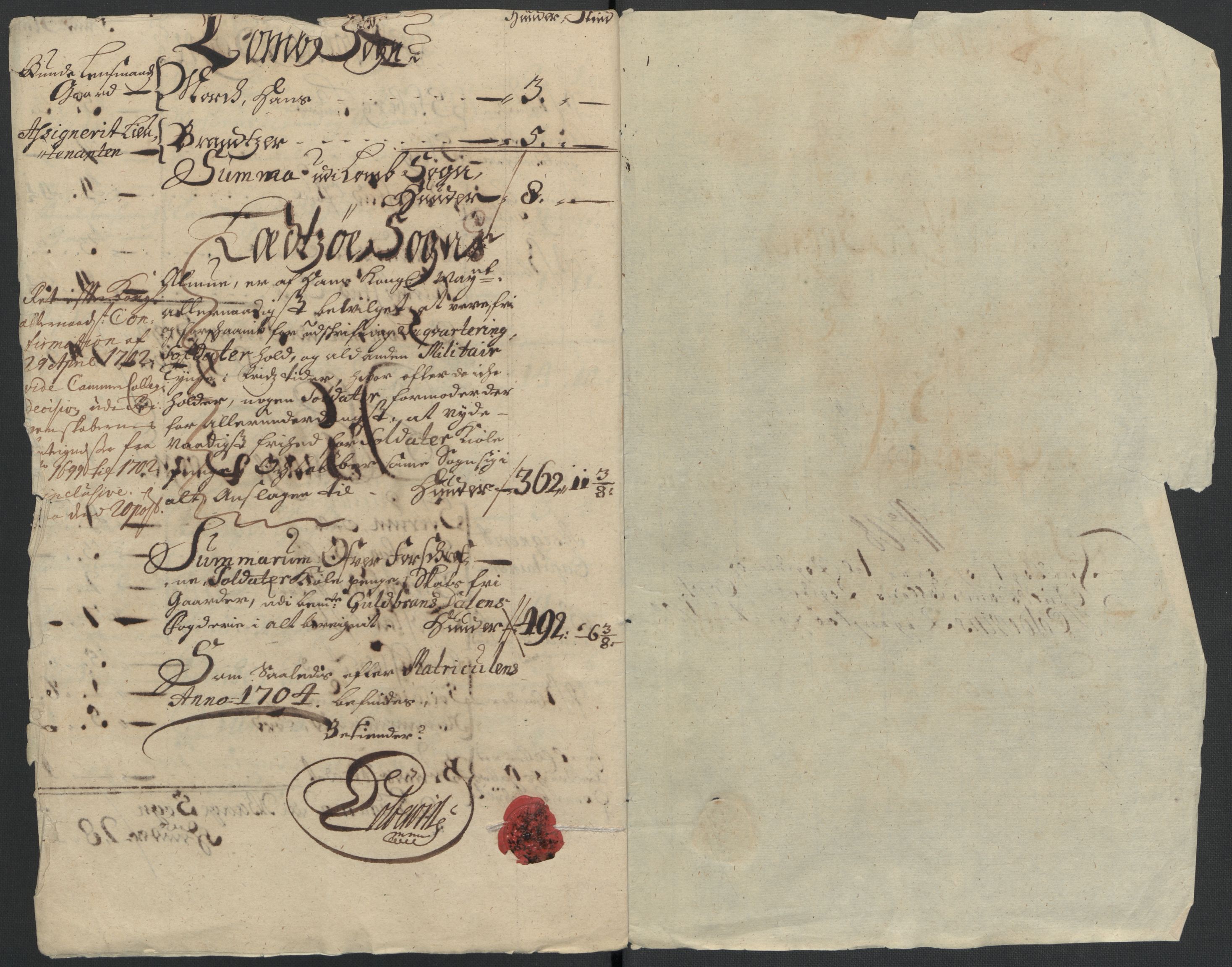 Rentekammeret inntil 1814, Reviderte regnskaper, Fogderegnskap, AV/RA-EA-4092/R17/L1177: Fogderegnskap Gudbrandsdal, 1704, p. 203