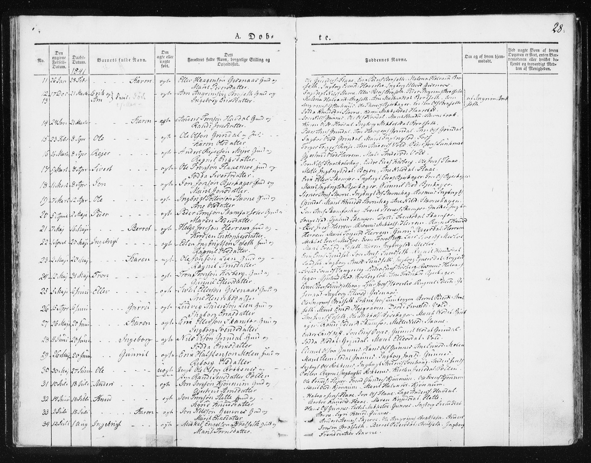 Ministerialprotokoller, klokkerbøker og fødselsregistre - Sør-Trøndelag, SAT/A-1456/674/L0869: Parish register (official) no. 674A01, 1829-1860, p. 28